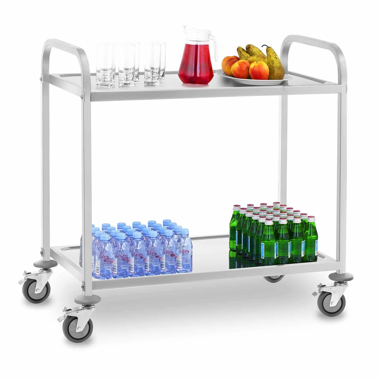 Royal Catering RCSW 3E Carro Cocina Carrito de Servicio con Ruedas (2 Estantes, Distancia entre estantes 59 cm, Capacidad 200 kg, Acero inoxidable)