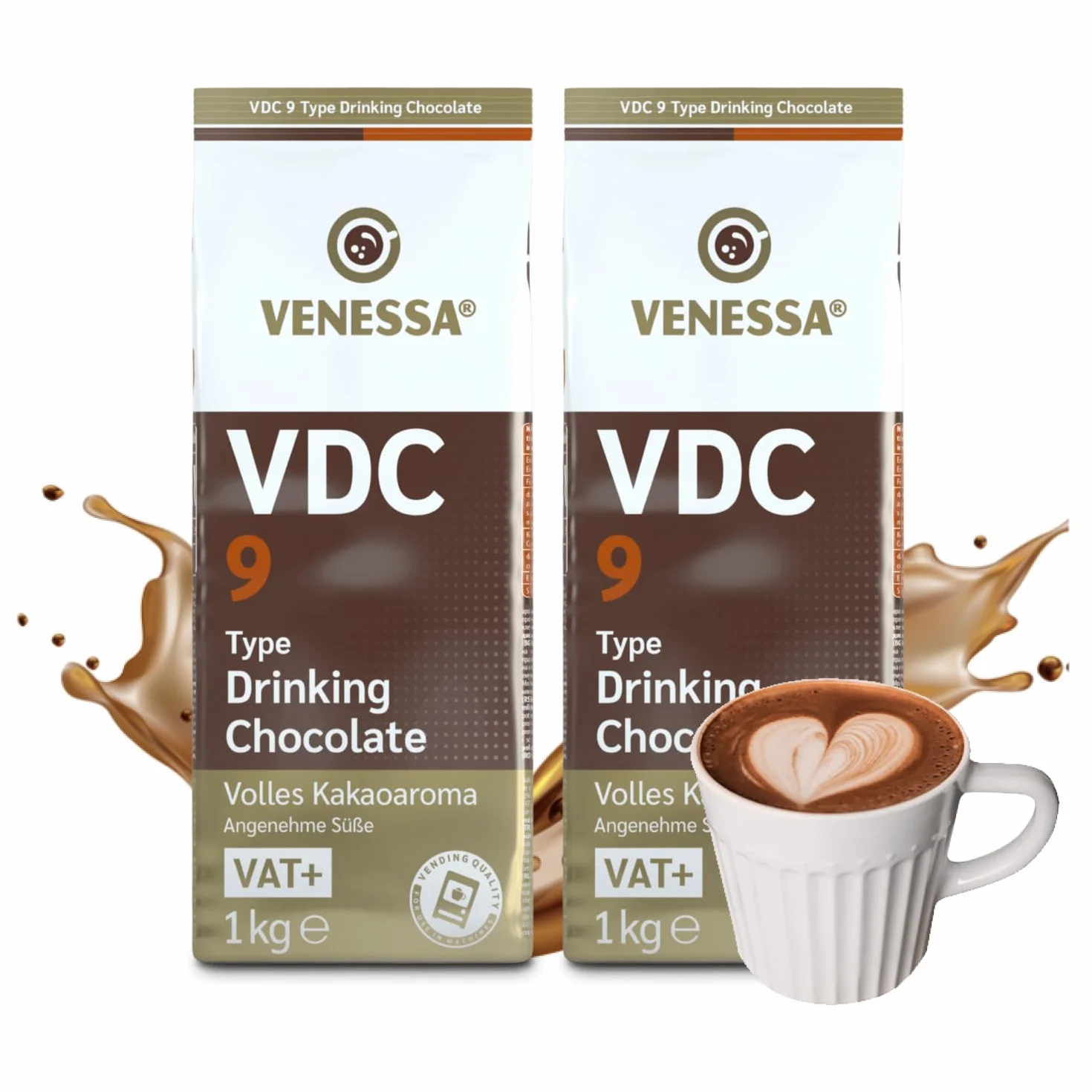 VENESSA VDC9 Chocolate para beber 2 x 1 kg Cacao en polvo 9% cacao premium Máquina expendedora