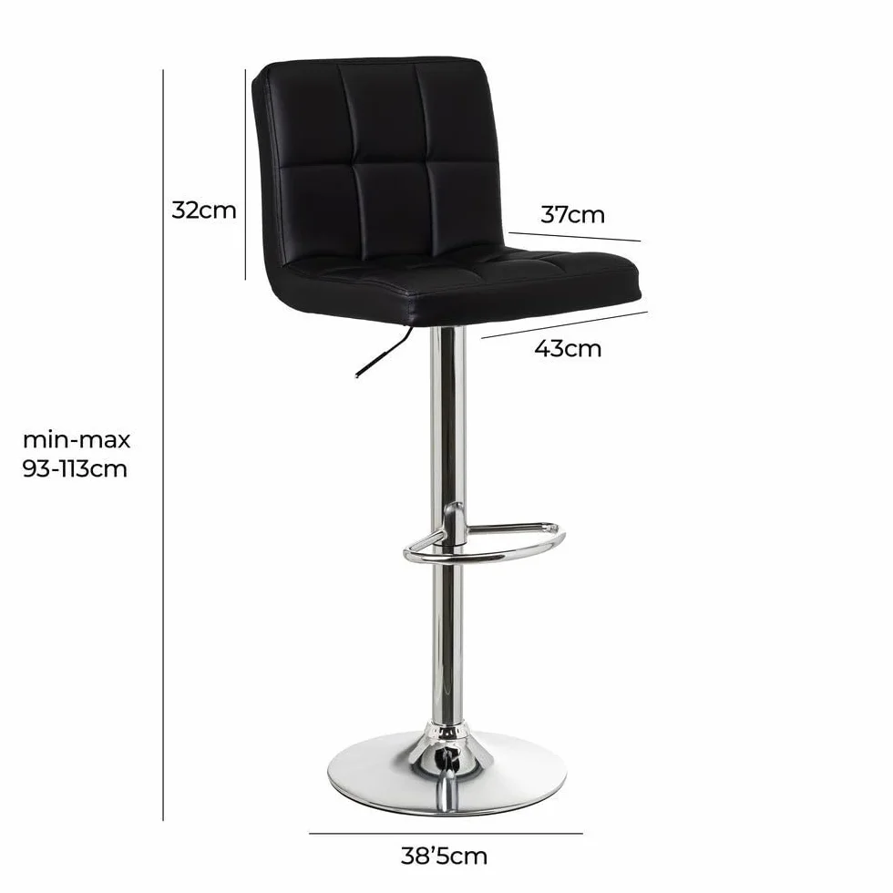LOLAhome - Taburete Alto de Cocina Giratorio en 360°, Sillas de Bar Regulable en Altura de 93 a 113 cm, con Respaldo de Polipiel, Estructura Metal y Reposapiés, Negro
