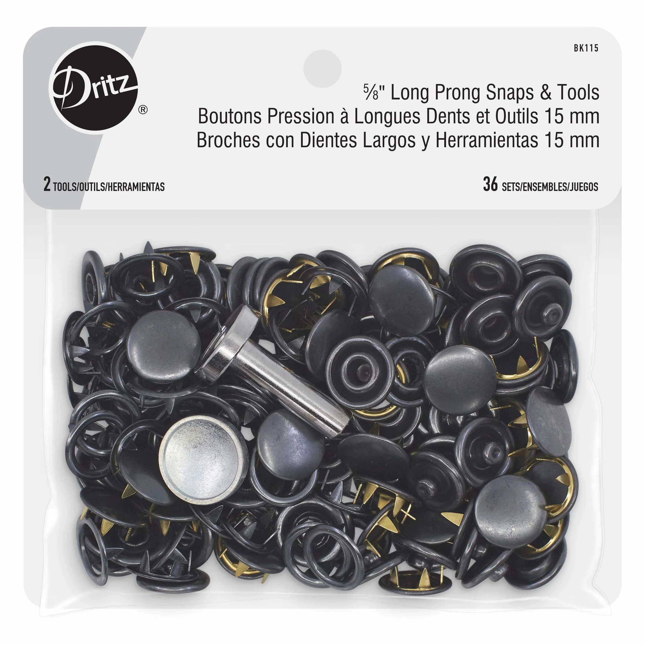 Dritz Snaps, Negro, 5/8", 36 Sets