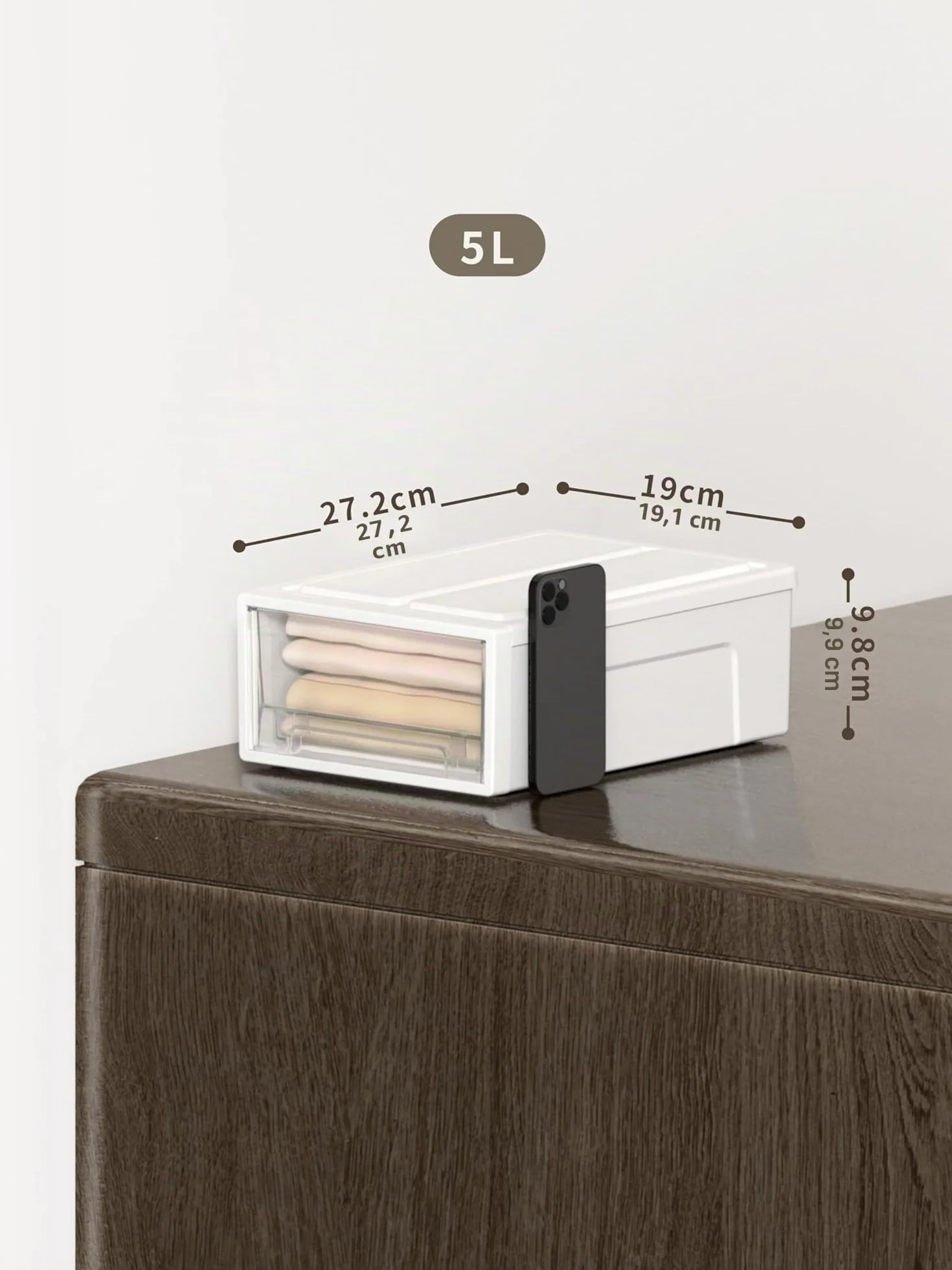 Cetomo 5L*3 Cajones de Almacenamiento de Plástico, Organizadores para Escritorio de Oficina, Caja de Almacenamiento, Torre Apilable para Cosméticos, Resistente, Blanco y Transparente, 5L-3 Unidades