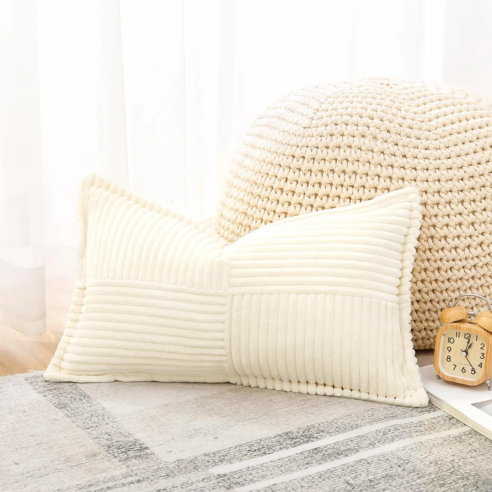 Artscope Juego de Fundas de Almohada Decorativas de Pana 30 x 50 cm Beige