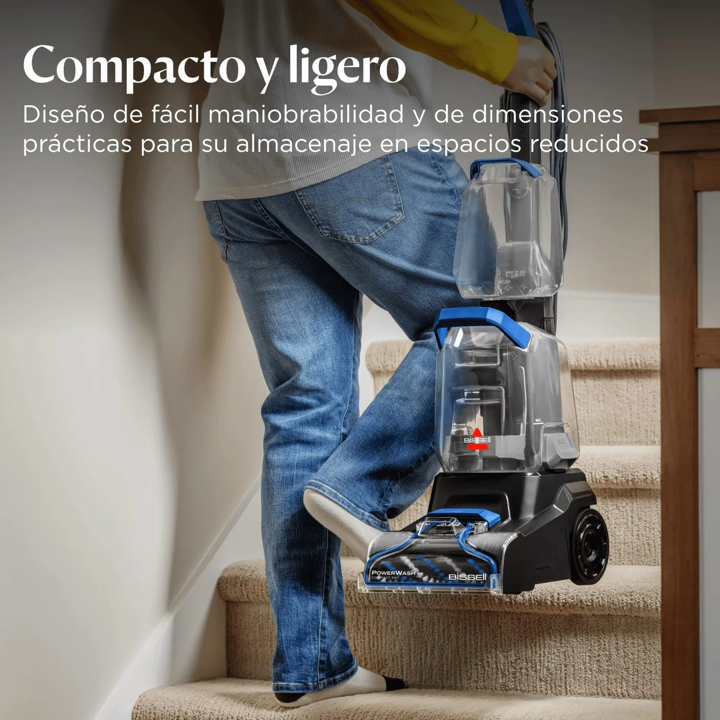 BISSELL PowerWash Compact Pet, Aspiradora de Agua Tapicería y Alfombras Compacto, Manchas y Olores Mascotas, Lava aspiradora Multisuperficie, Accesorios Desmontables, 600W, Portable, con Cable, 4058N