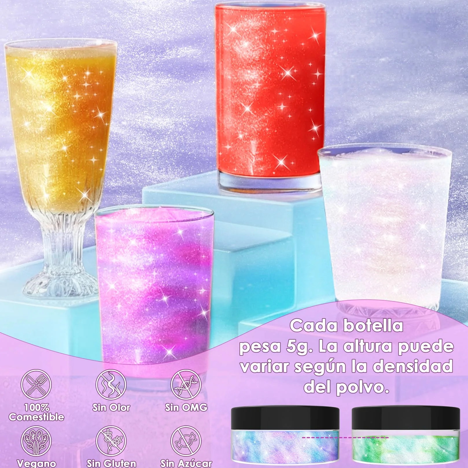 Purpurina Comestible 12 Colores 5g Cada Uno Glitter Reposteria Sin Olor