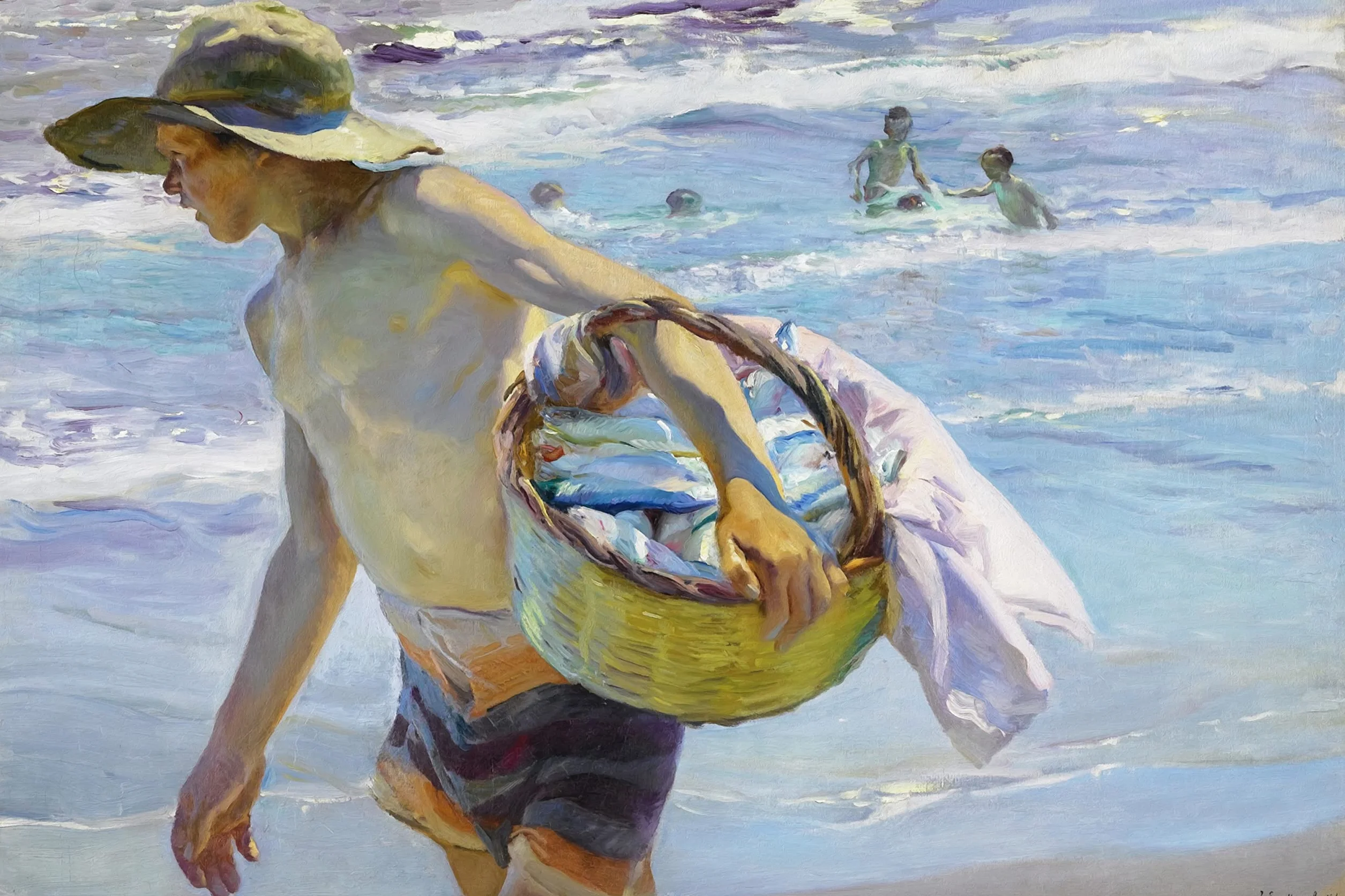 Genérico Cuadro Lienzo Canvas El Pescador Joaquin Sorolla Playa Valenciana de Cabañal 1904 – Lienzo con Bastidor 3cm - Alta resolución (80_x_53_cm)