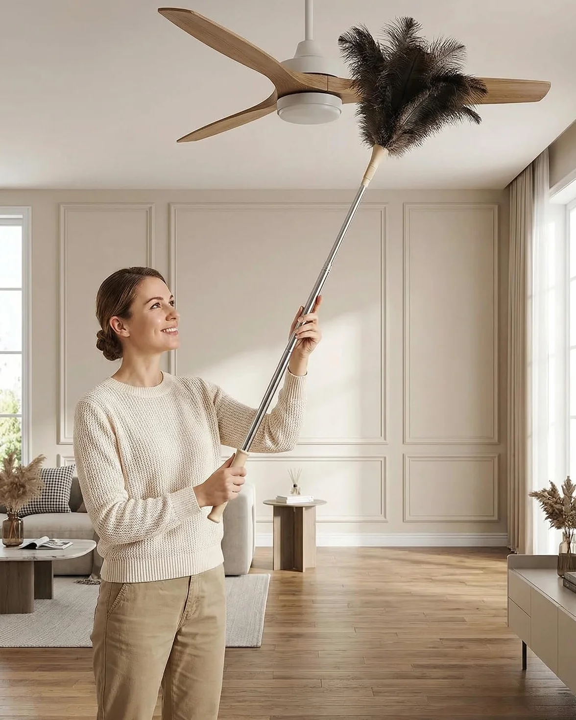 Plumero Atrapapolvo de Plumas de Avestruz Telescópico 130 cm Lavable