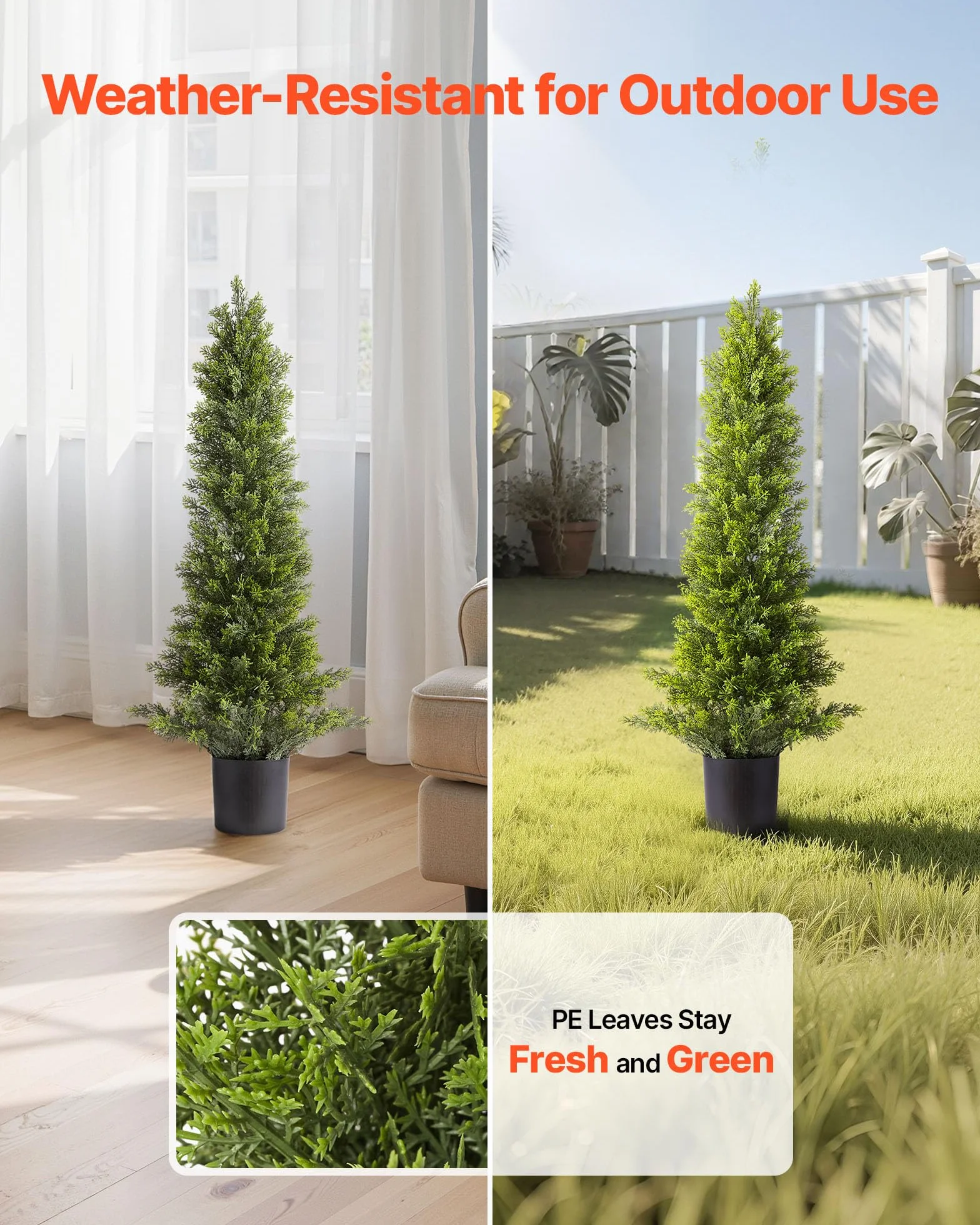 VEVOR Topiario Artificial de Cedro 250 x 914 mm 2 Piezas, Planta de Pino Artificial Hoja de Polietileno, Maceta de Árbol Verde Falso para Decorar Porches, Patios, Jardines, Balcones, Oficinas