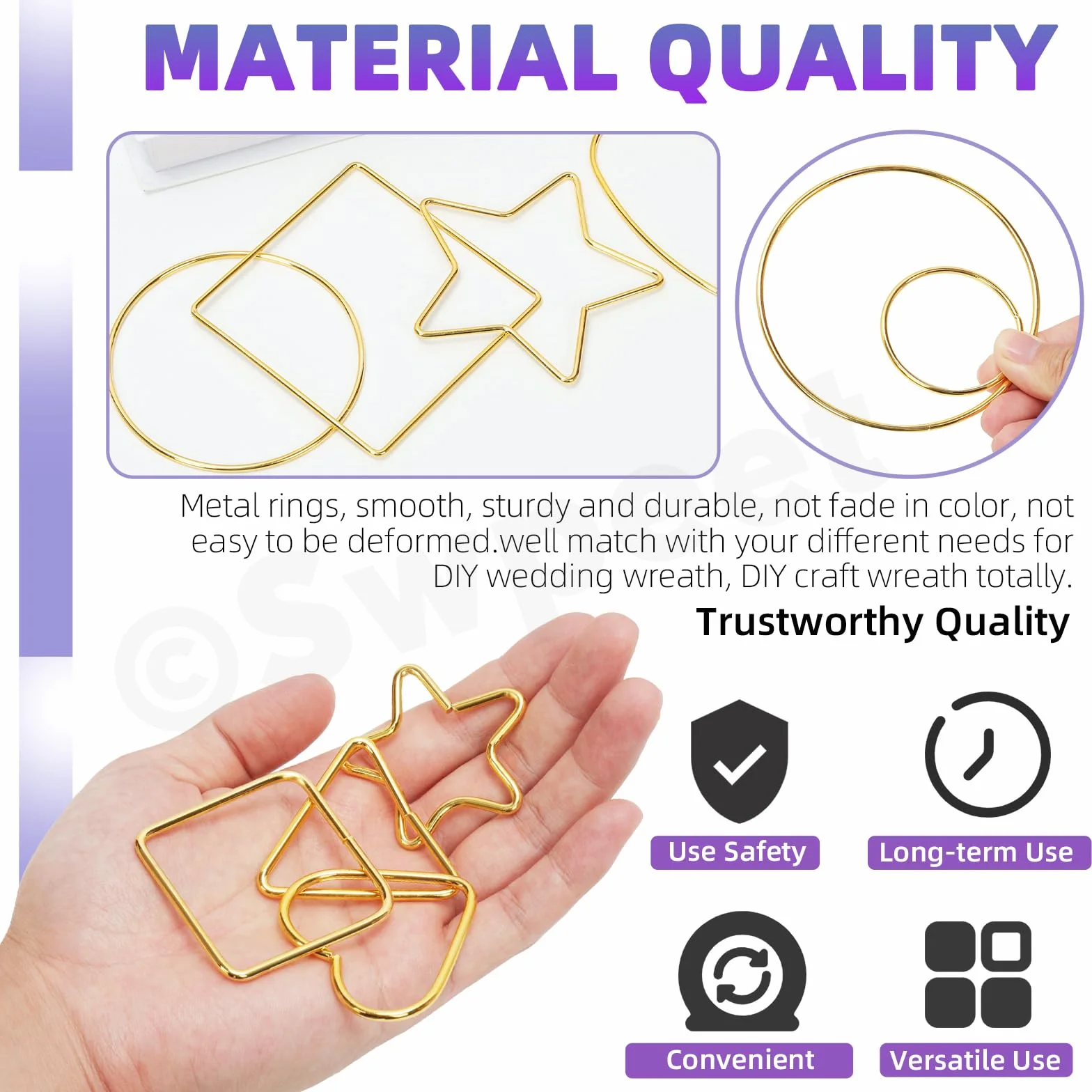 Swpeet 12pcs 6 Estilos Luna / Estrella / Corazón / Redondo / Triángulo / Cuadrado 4 "Kit de anillos del cazador de sueños, anillo de aros de macrame, aro floral de metal para la decoración de la pared