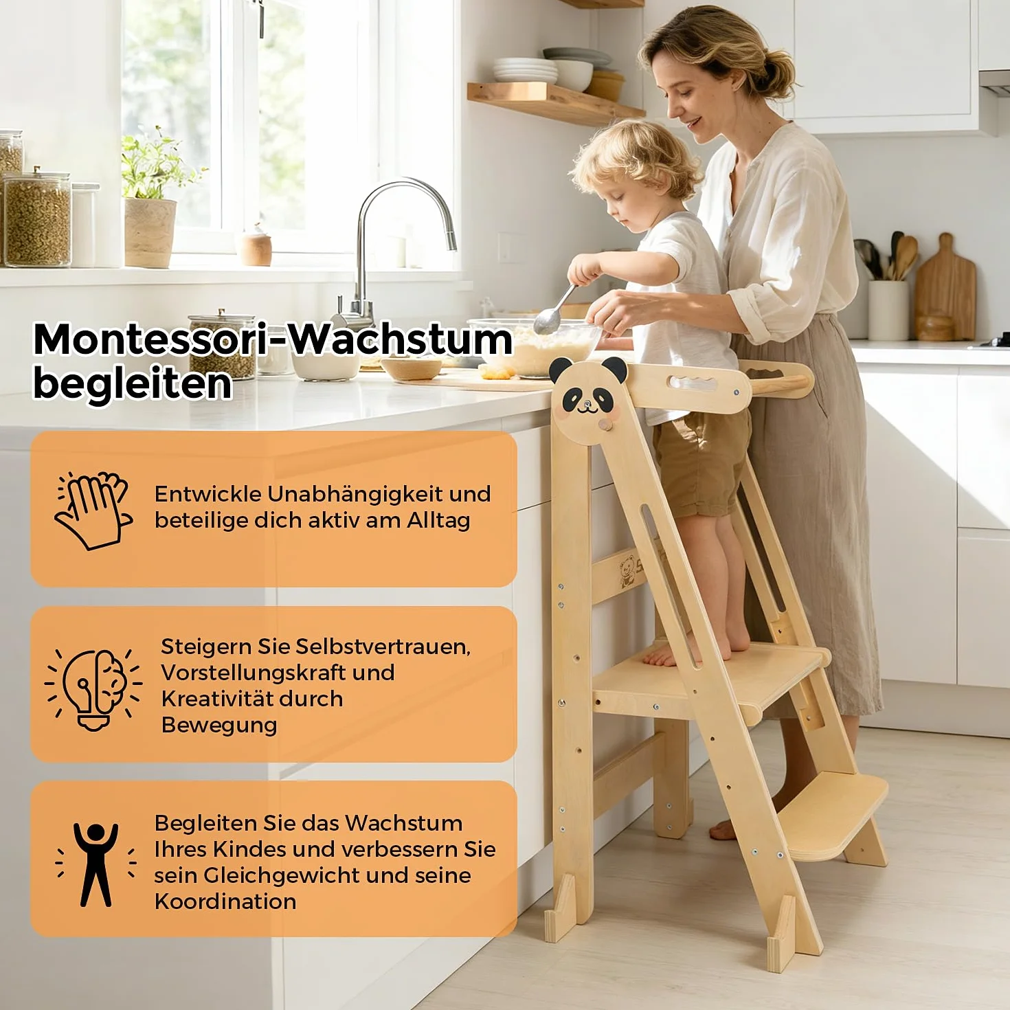 Montessori Torre de Aprendizaje Plegable para Niños con Barandilla de Seguridad y Altura Ajustable