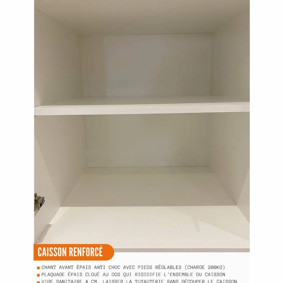 Cuisineandcie - Mueble Bajo de Cocina Bellissi Blanco Brillante 1 Puerta L 50 cm + 1 Estante, Armario Bajo