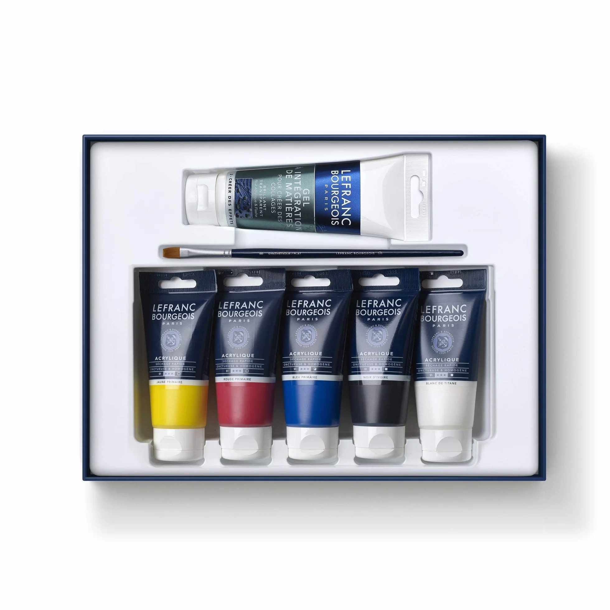 Lefranc Bourgeois Set de pintura acrílica, Multicolor, 5 tubos x80ml + 1 gel x 120 ml + 1 pincel + 1 delantal