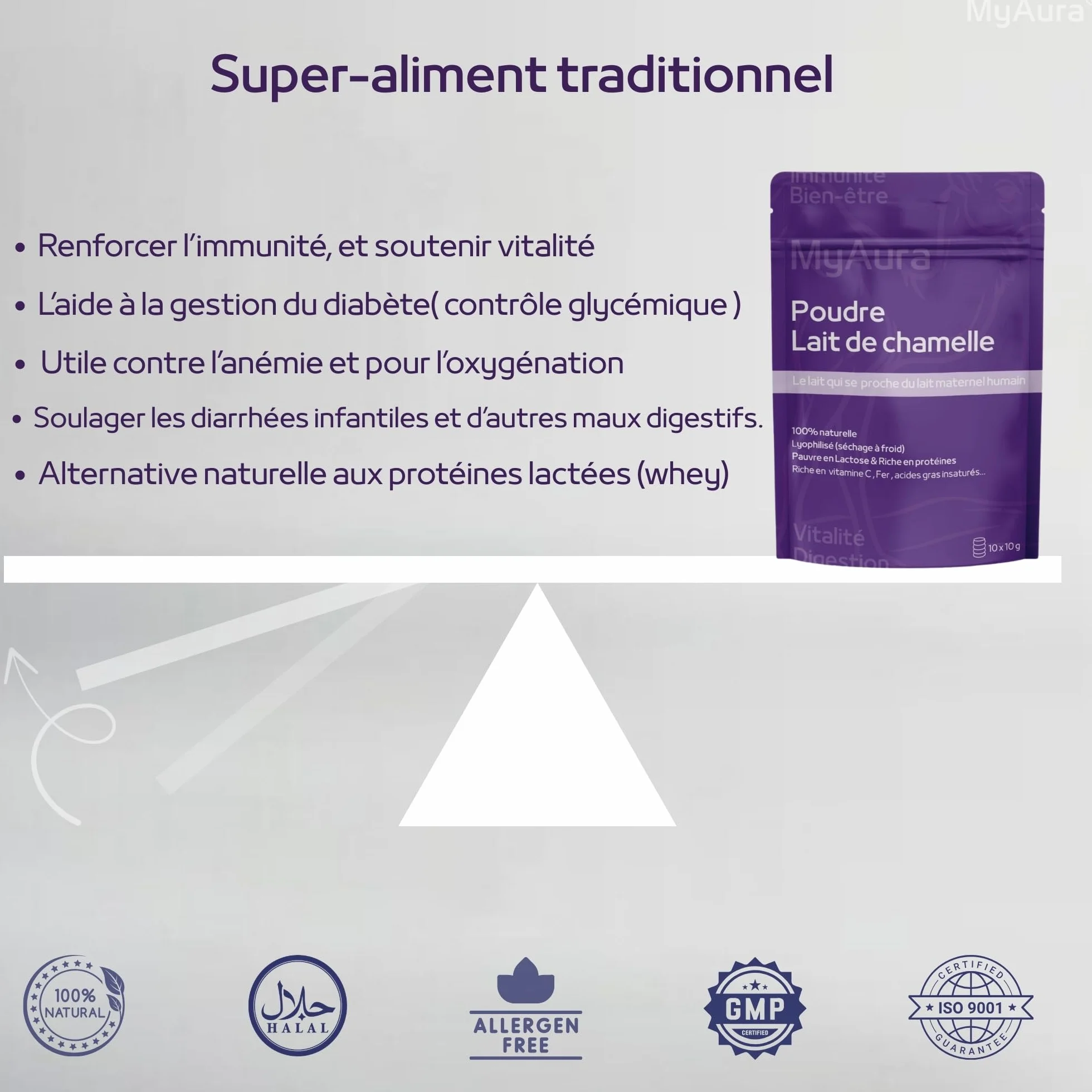 Leche de camello en polvo premium 100g - Marca francesa, rica en vitamina C y hierro