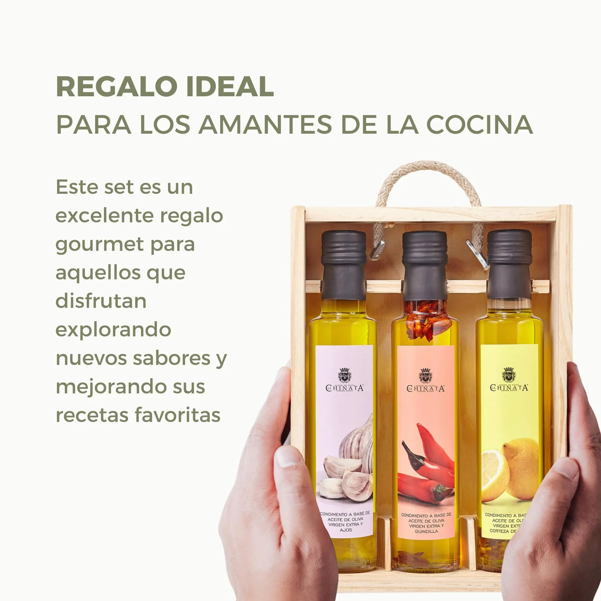 La Chinata Estuche 3 Condimentos con AOVE Aceites de Oliva Virgen Extra Aromatizados Ajo Guindilla Limón 3x250ml