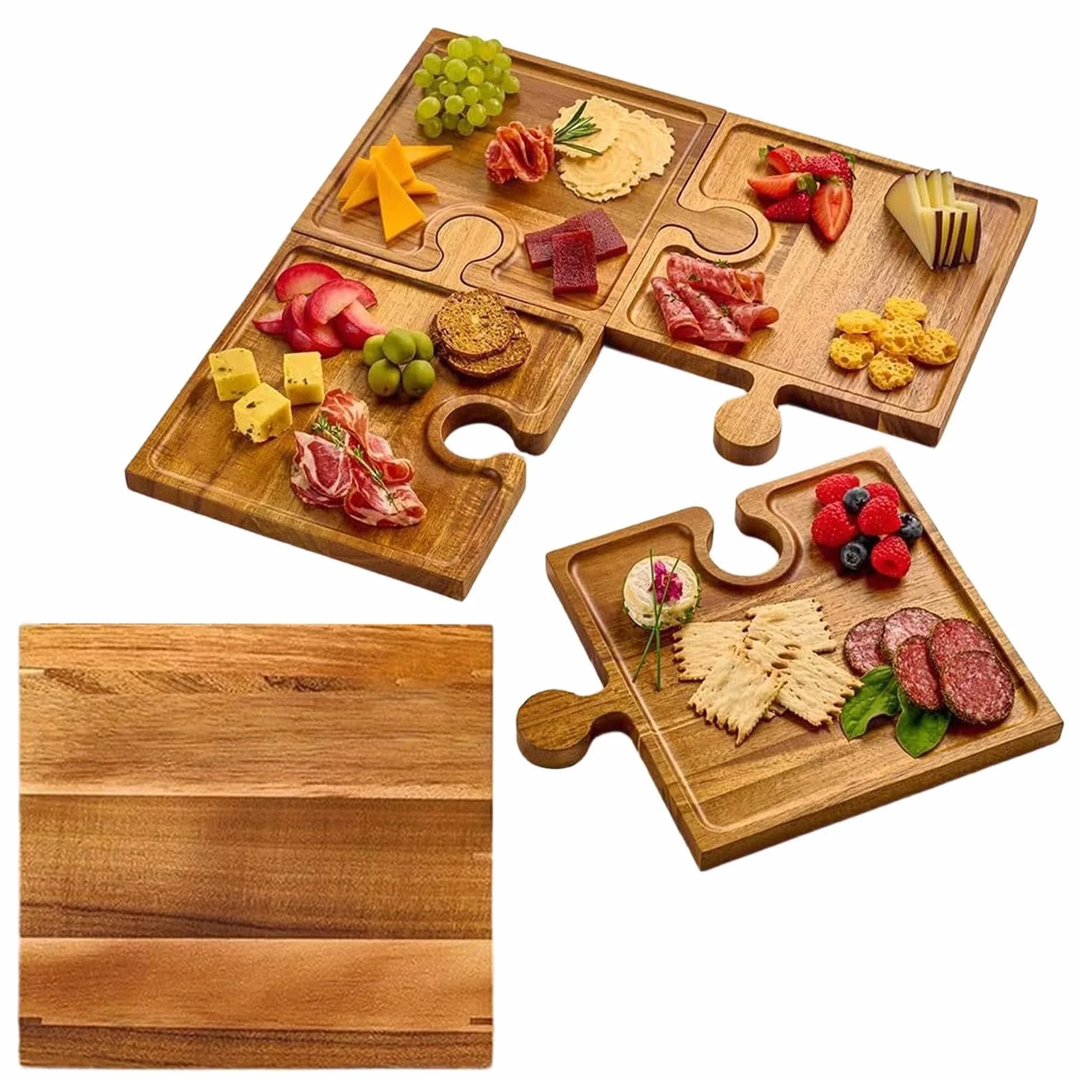 Bandejas De Servir Para Juego De Presentación Con Diseño De Puzzle | Tabla de Quesos y Embutidos con Asas Para Carne Fruta Queso Aperitivo Tarta Postre Cocina Hogar Mesa Buffet