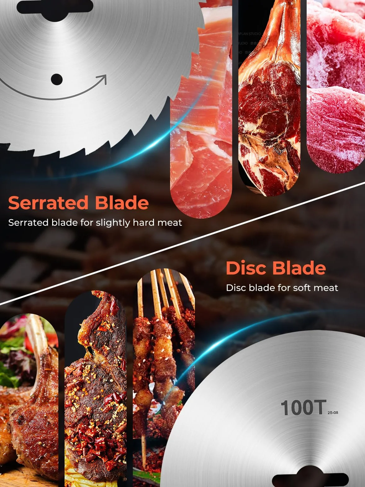 FOHERE Cortadora De Kebab Eléctrica, Cortadora De Shawarma De 80W con 2 Cuchillas, Máquina De Cuchillas Ajustable De 0-8 Mm De Grosor, para Kebab Turco Y Cordero, para Restaurante, Snack-Bar