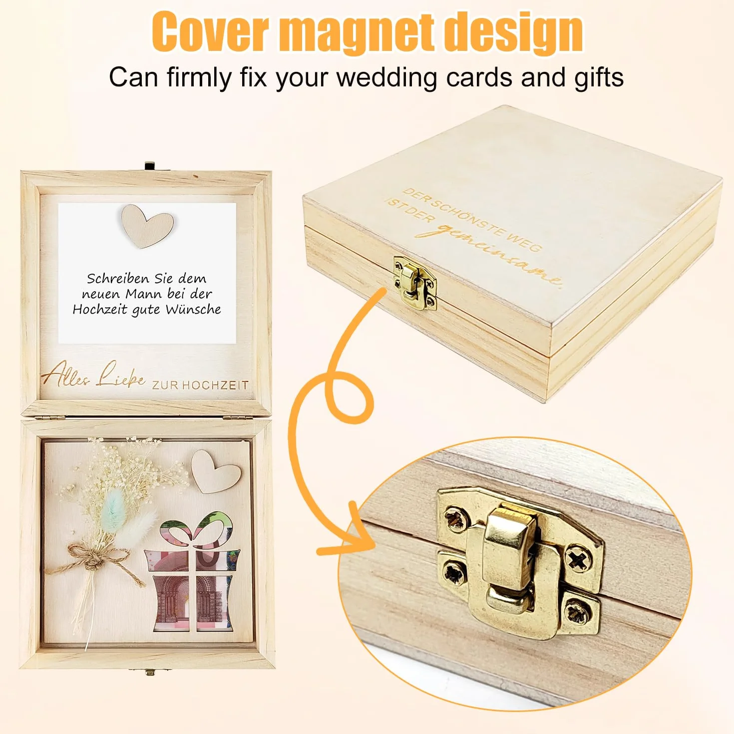 Regalo de dinero para bodas 14 × 14 × 3,5 cm color madera