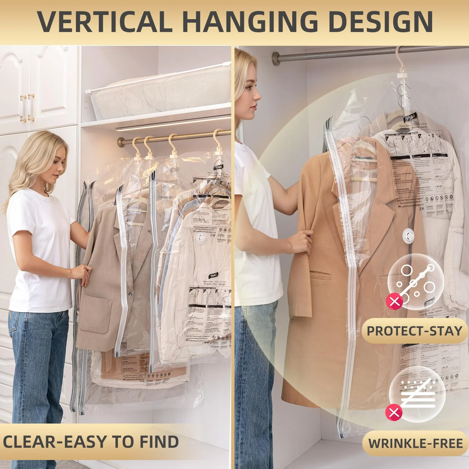 TAILI Bolsas de Almacenamiento al Vacío para Colgar, 4 Paquetes 105×70 cm, Organizar Armarios