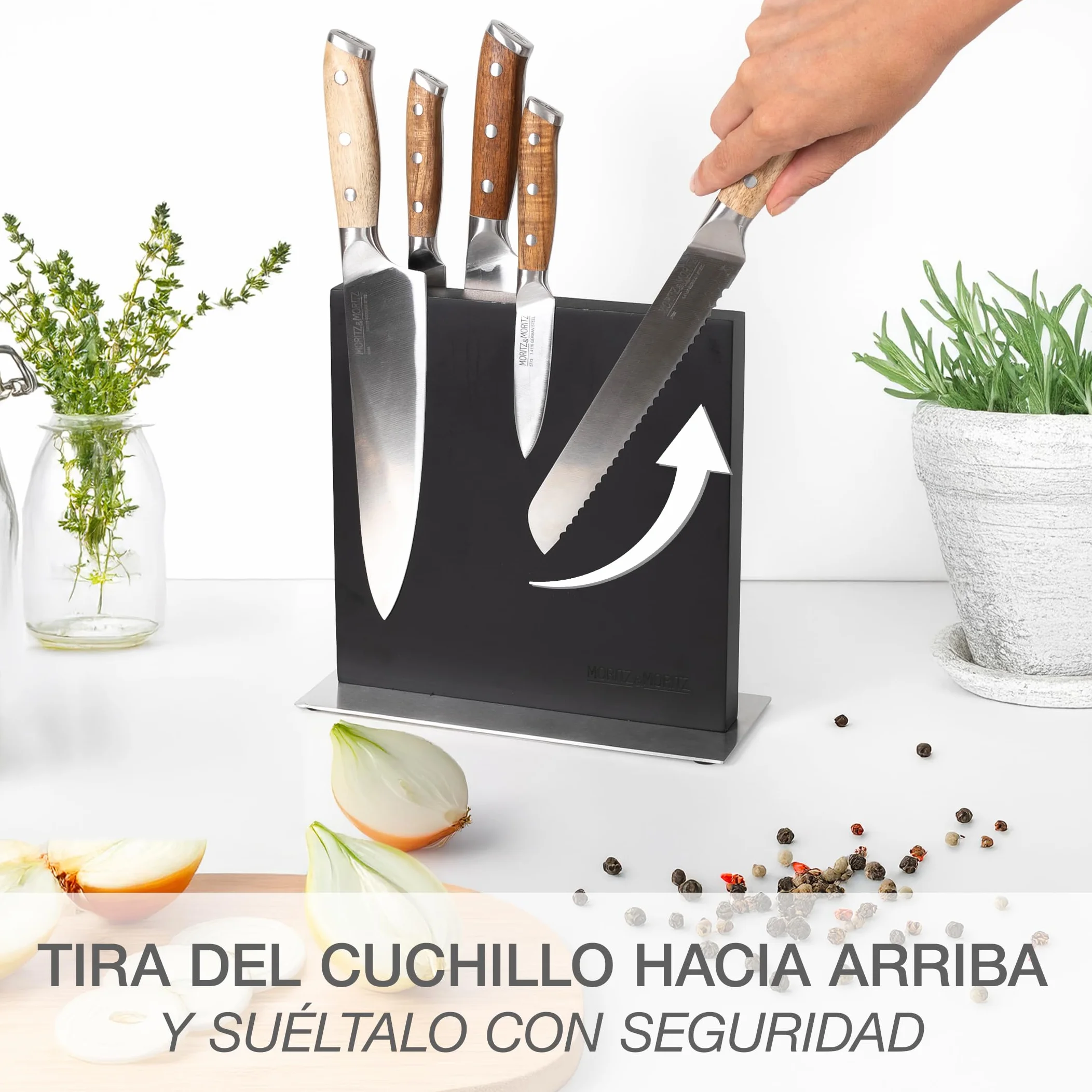 Moritz & Moritz Bloque magnético para cuchillos negro – Soporte magnético con fuerte agarre