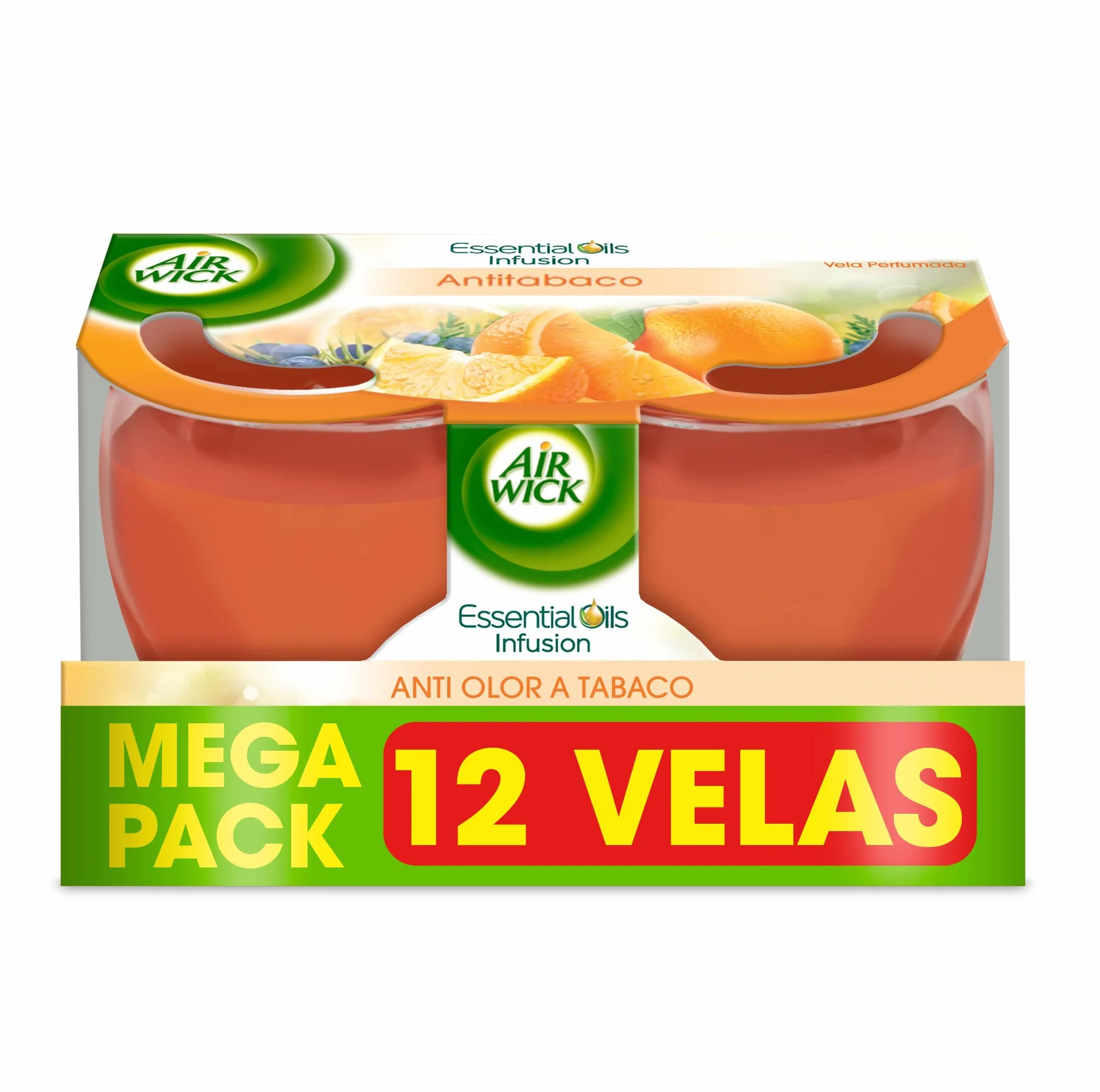 Reckitt Air Wick AntiTabaco Velas aromáticas perfumadas antiolores, ambientador esencia para casa con aroma afrutado - Megapack 12 unidades