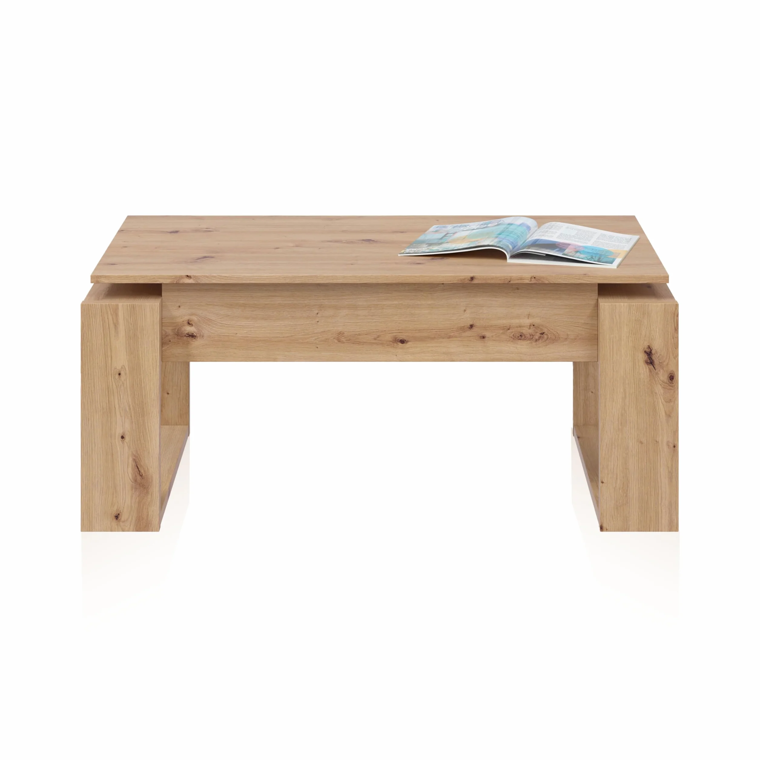 duehome | Mesa de Centro elevable, Mesita para Salon, Mesa Auxiliar, Modelo Neo, Acabado en Color Roble Nodi, Medidas: 105 cm (Largo) x 55 cm (Ancho) x 45-54 cm (Alto)