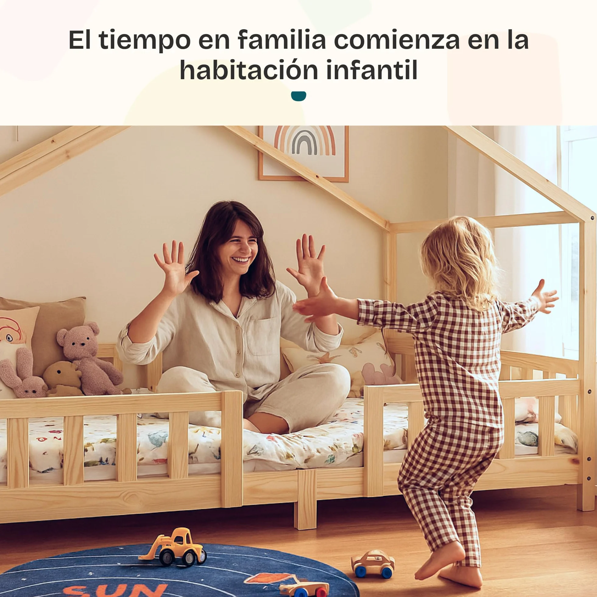 [en.casa] Cama para niños Casita Treviolo hasta 120 kg Cama Infantil con Reja Protectora Forma de casa de Madera Pino 120 x 200 cm - Pino Natural