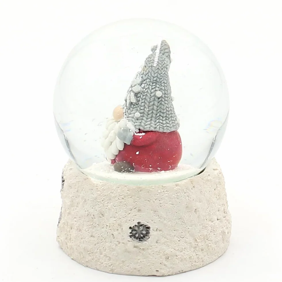 Bola de Nieve con Gorro Gris sobre Base Blanca, Bola de 6,5 x 6,5 x 8,8 cm de diámetro, 6,5 cm de diámetro
