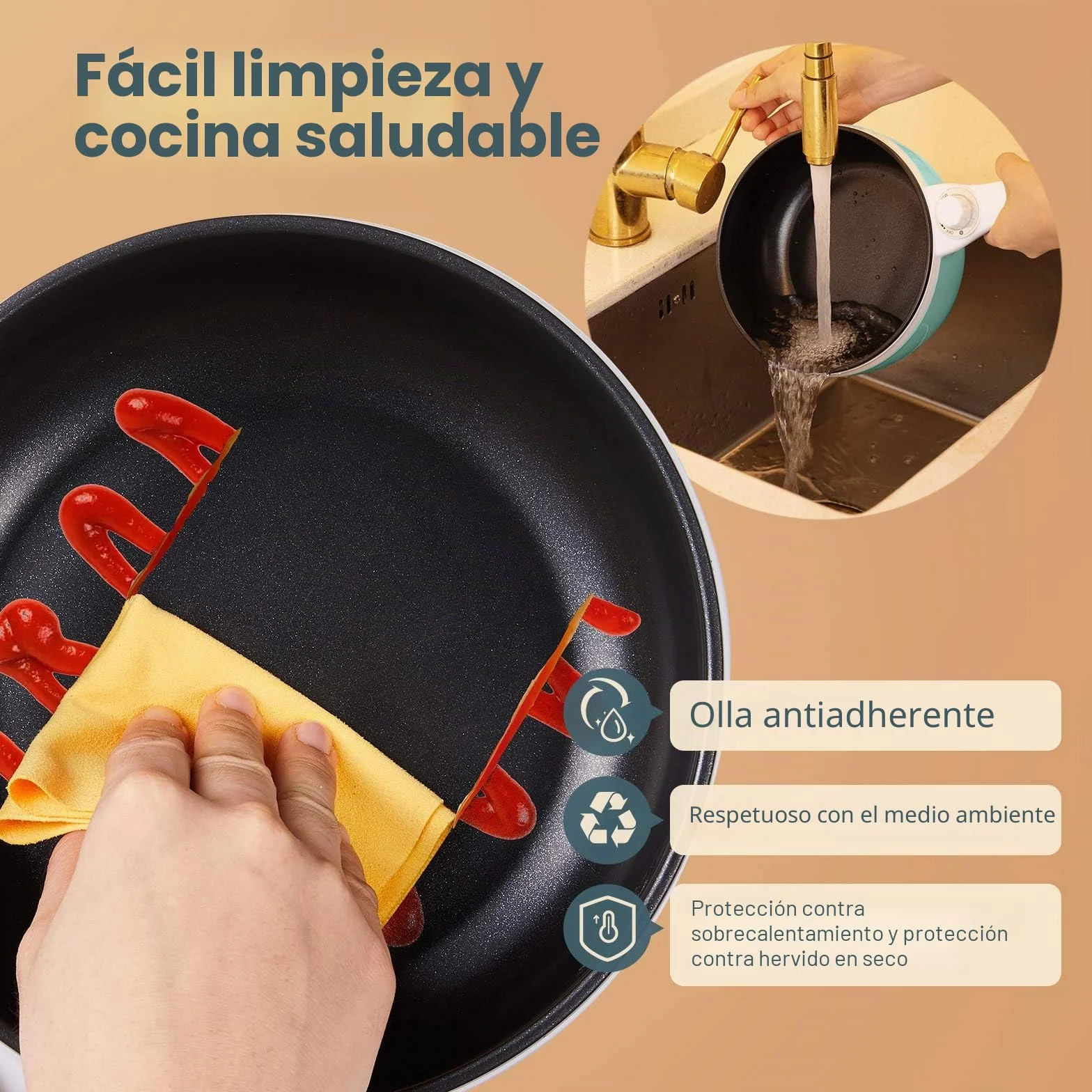 Vocha Mini Olla Eléctrica Antiadherente 20cm 1.5L Fondue Portátil Verde