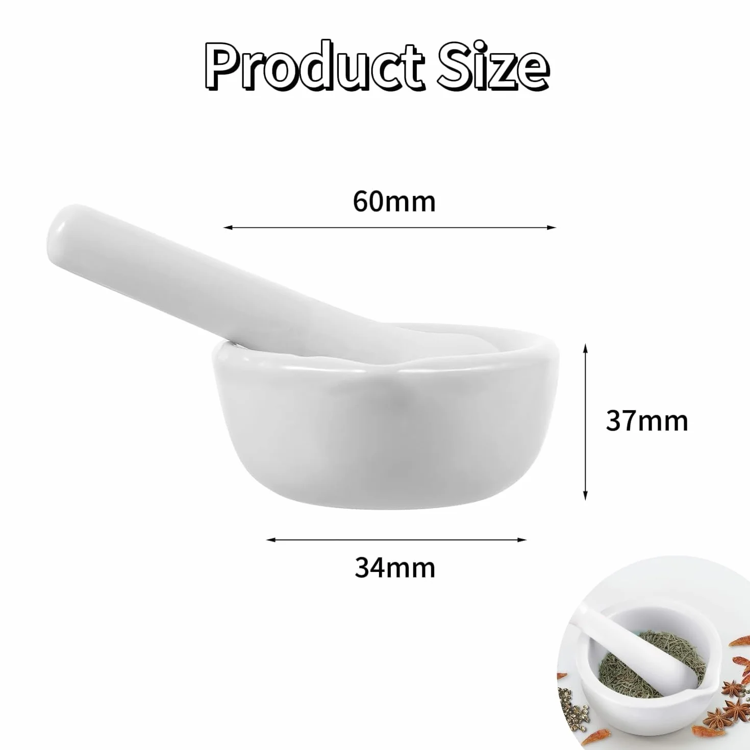 Juego de mortero y maja, pequeño juego de mortero y maja de porcelana, tazón de cerámica para medicinas, mortero para pesto, apto para el hogar y el laboratorio(60 cm)