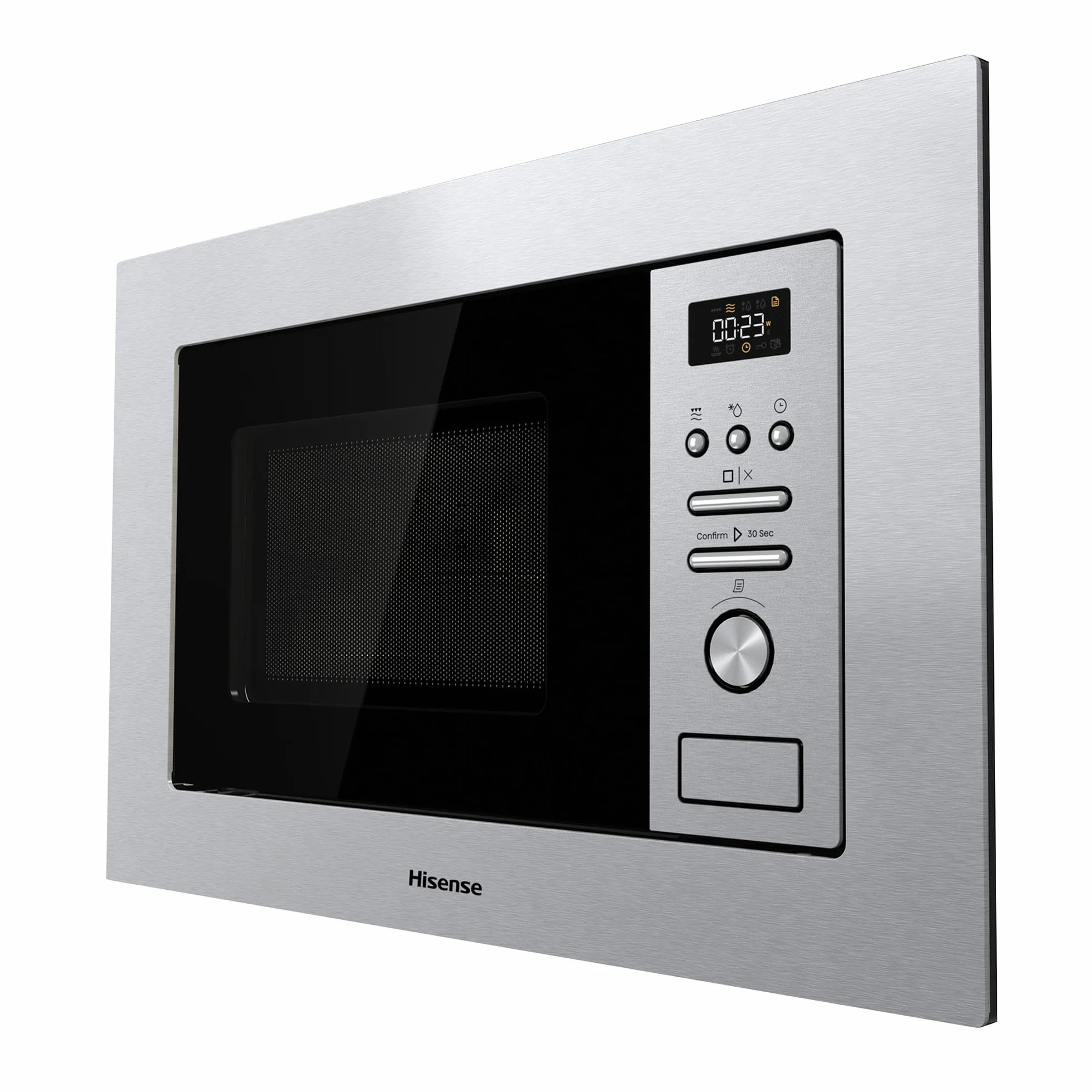 Hisense BIM320G41X - Microondas Integrable, 1000W, 20L, Alto 38.8cm x Ancho 59.5cm, Color Inox, 5 Niveles de Potencia, 15 Programas Preestablecidos, Grill Combo, Descongelar por Tiempo o Peso