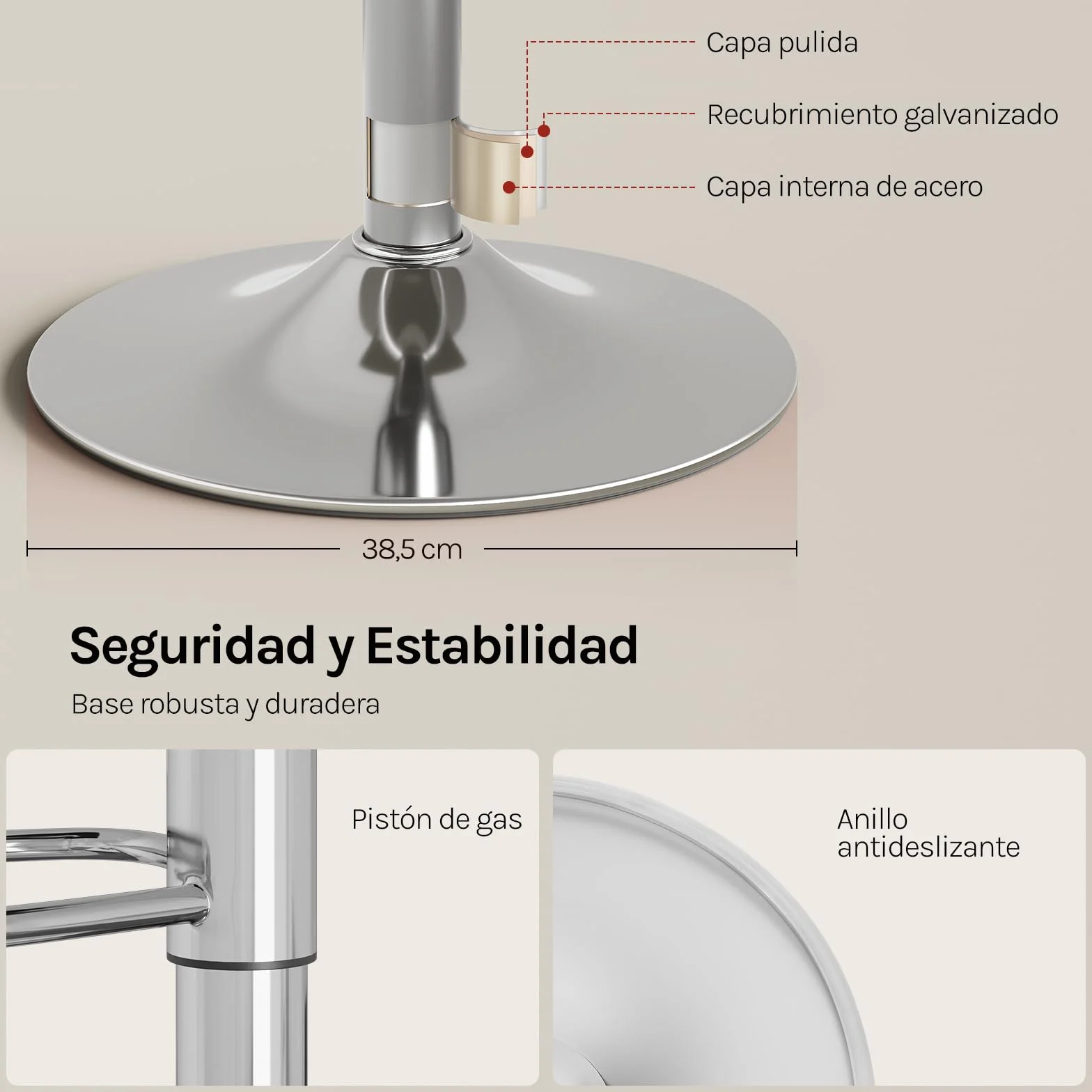 WOLTU Taburetes Cocina Giratorios 360° Altura Ajustable Asiento PVC Blanco+Plata