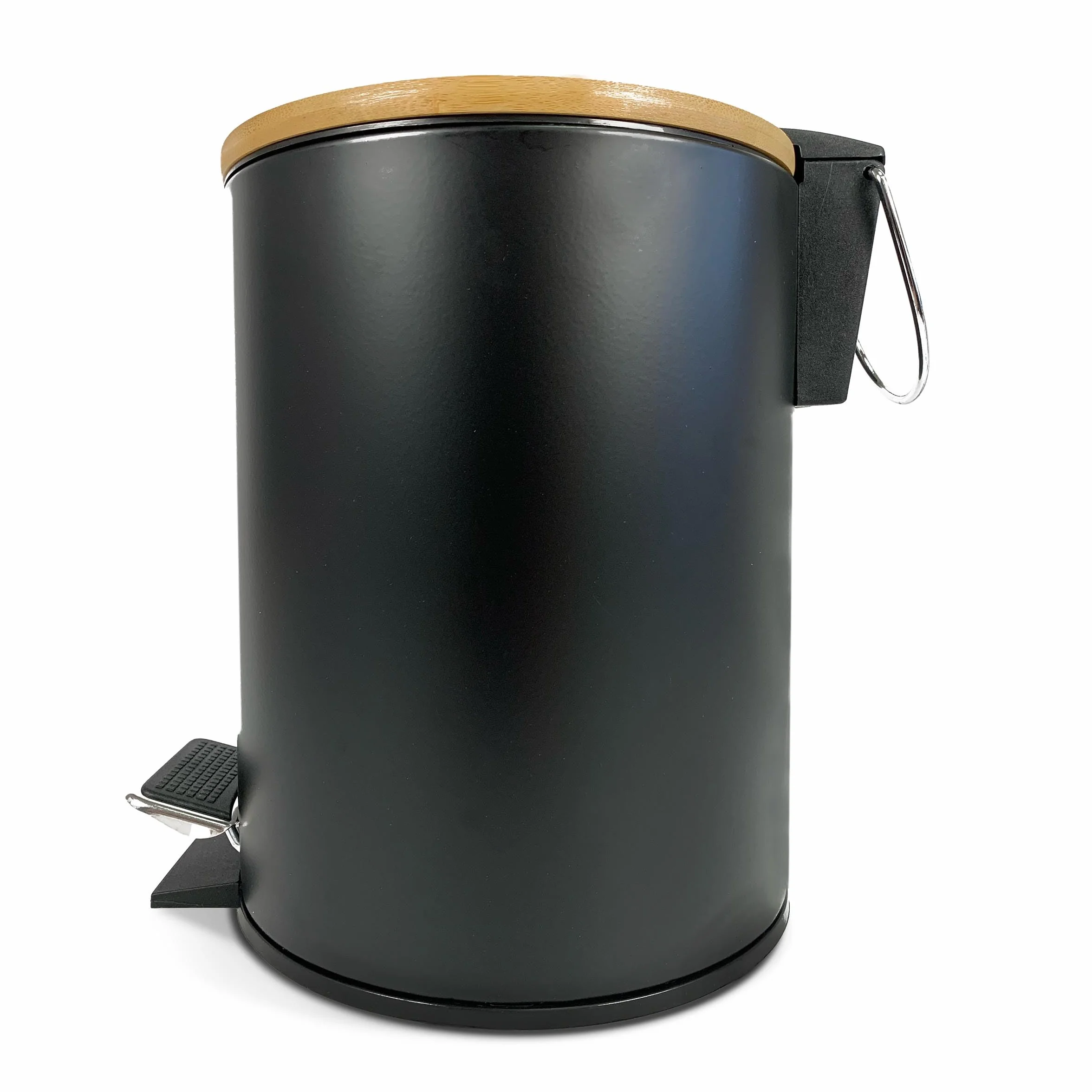 Papelera de Metal con Tapa de Bambu 3L 17x22.5x23.5 cm Cubo de Basura Pequeño con Pedal Negro