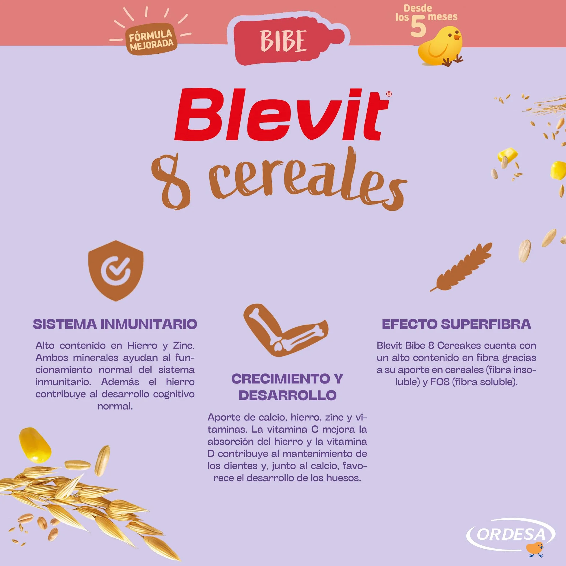 Blevit Bibe 8 Cereales 500g Papilla para Bebé 5 Meses 95% Cereales 14 Vitaminas y Minerales