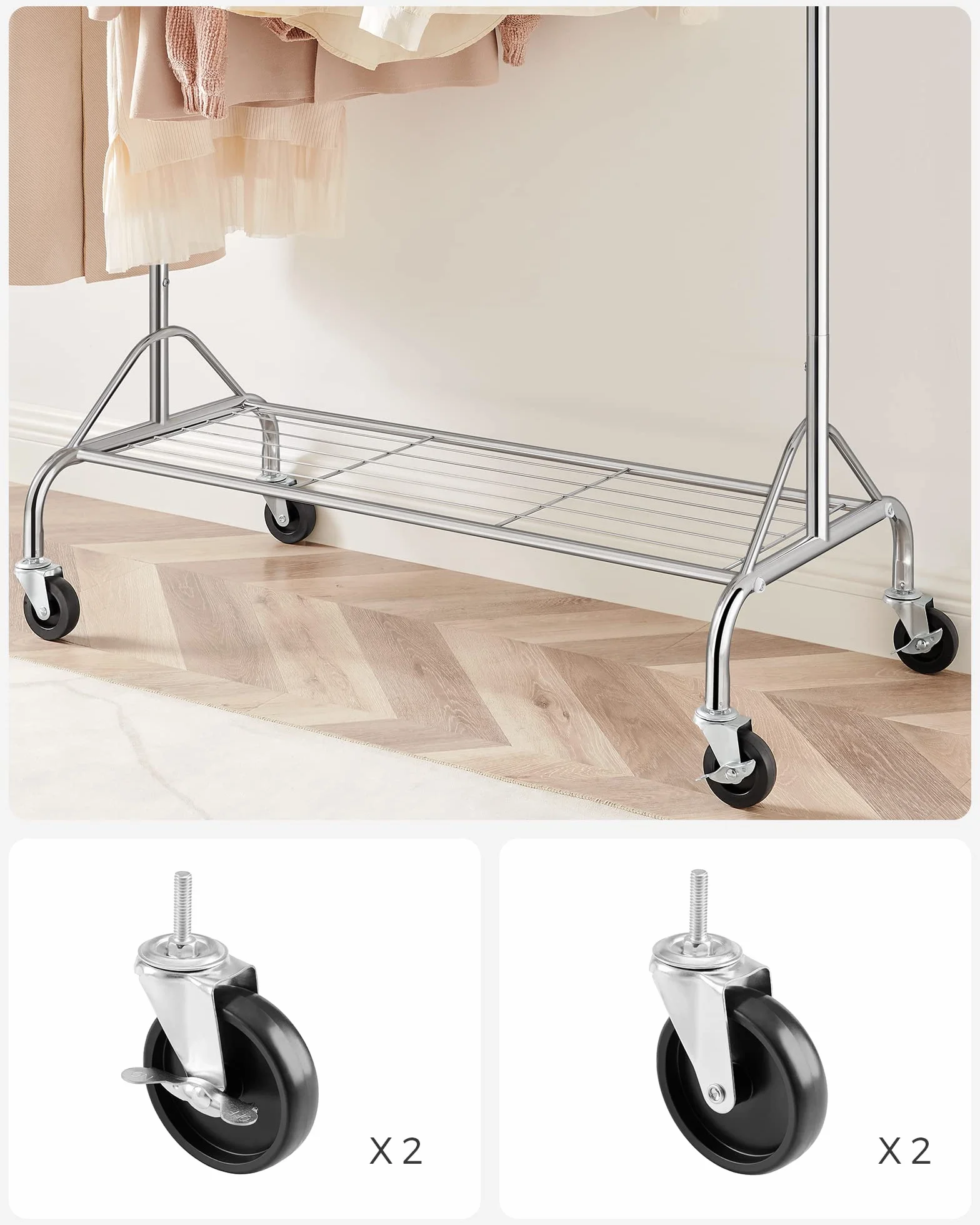 SONGMICS HSR02S Perchero para cargas pesadas, Color Plata, Hasta 50 kg
