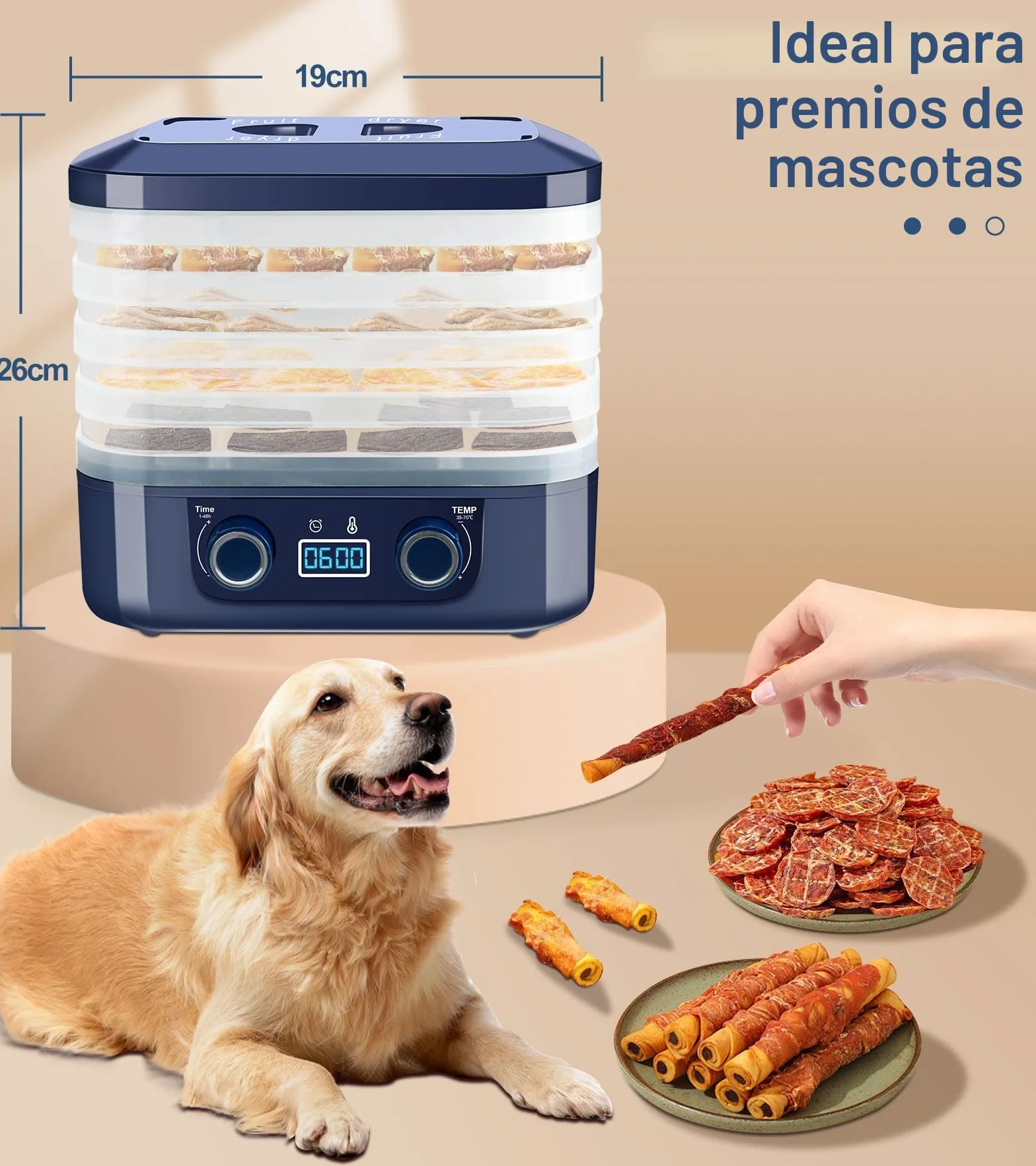 DeeprBling Deshidratador de Alimentos 5 Bandejas Desmontables Control de Temperatura 35-70°C Temporizador 48 Horas Frutas Verduras Pantalla Digital Sin BPA