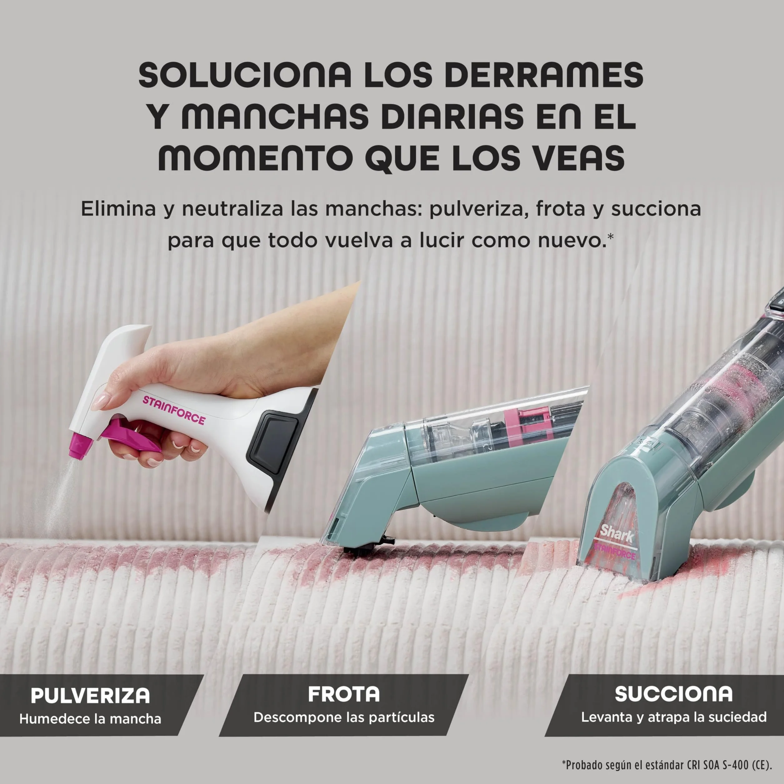 Shark StainForce Limpiador Portátil para Manchas y Olores - Limpieza de Alfombras, Tapicerías, Escaleras y Coches - Incluye Accesorios y 2 Soluciones de Limpieza - Cobre, HX100EUCP