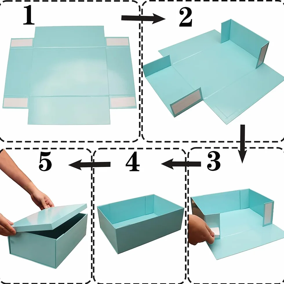 Caja de regalo Azul con tapa 31.5 x 21.5 x 11 cm, Cajas de Regalo Premium con Tapa y Cinta para Regalos de San Valentín, Navidad Incluye Papel seda triturado Tarjetas sobre
