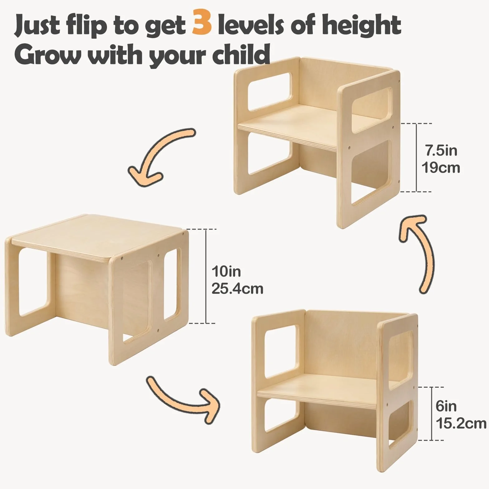 FUNLIO Silla de Destete Montessori Altura Ajustable de Madera Maciza para 1-3 Años con Certificado CPC