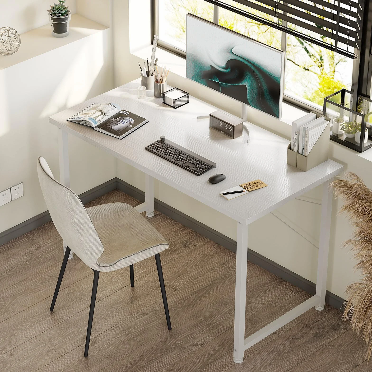 ODK Escritorio Pequeña 100x48cm Mesa de Estudio con Pies Ajustables Blanco