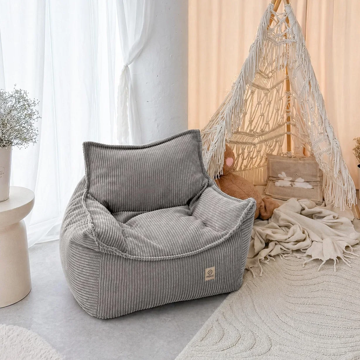 MISIOO Roya Cord - Sillón infantil para habitación de los niños, puf suave, sillón de suelo, de pana premium, Öko-Tex, 80 x 73 x 58 cm