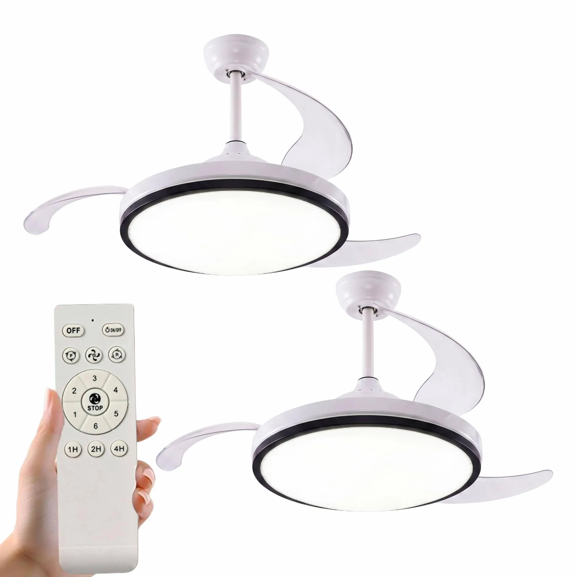Well Home 2x Ventilador de Techo con Luz LED Ø53x30cm - Aspas retráctiles, Silencioso, 6 Velocidades, Mando a distancia y luz regulable 3 Tonos