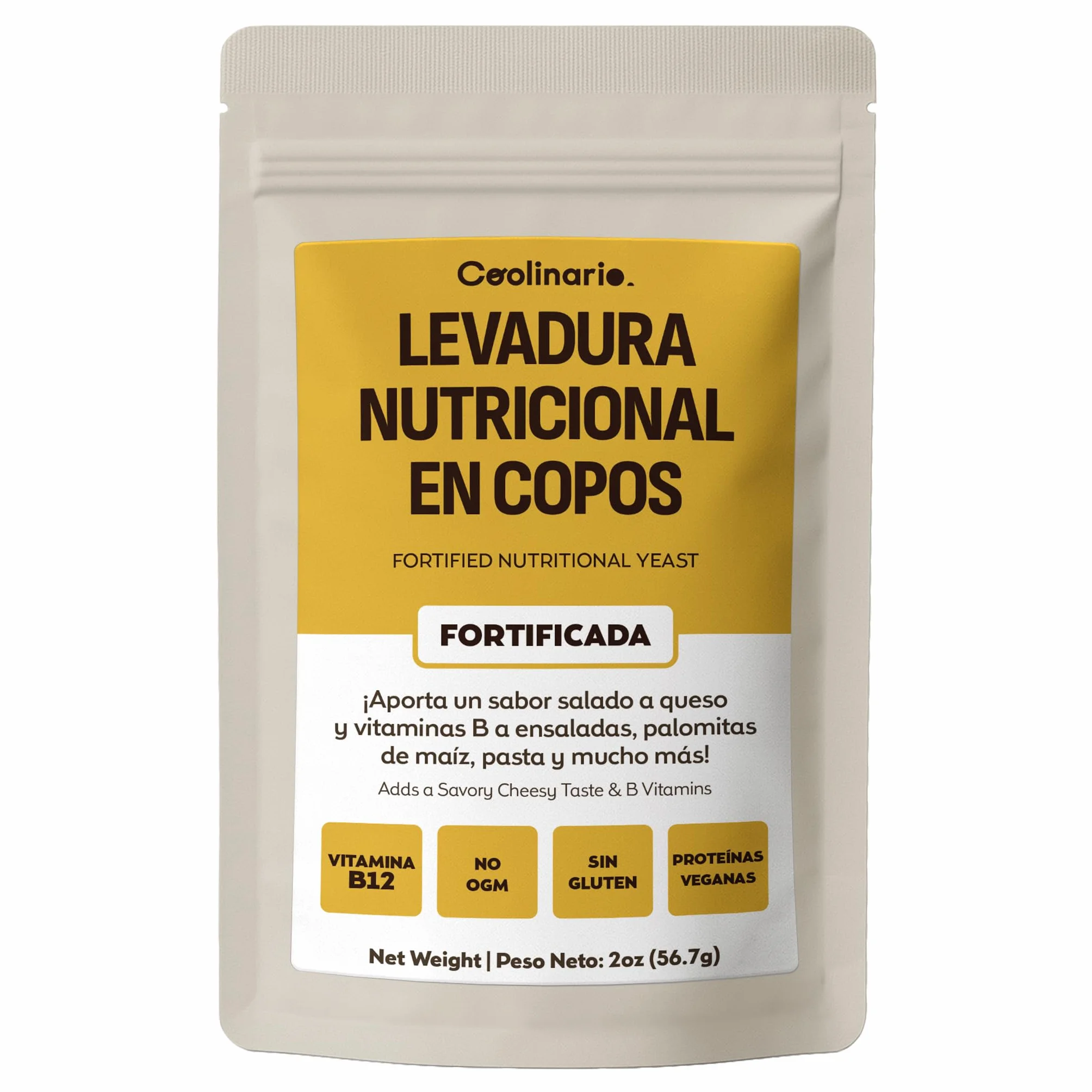 Coolinario Levadura Nutricional Fortificada 56 g Condimento Vegano Sabor Queso Rica B12 Proteína Fibra