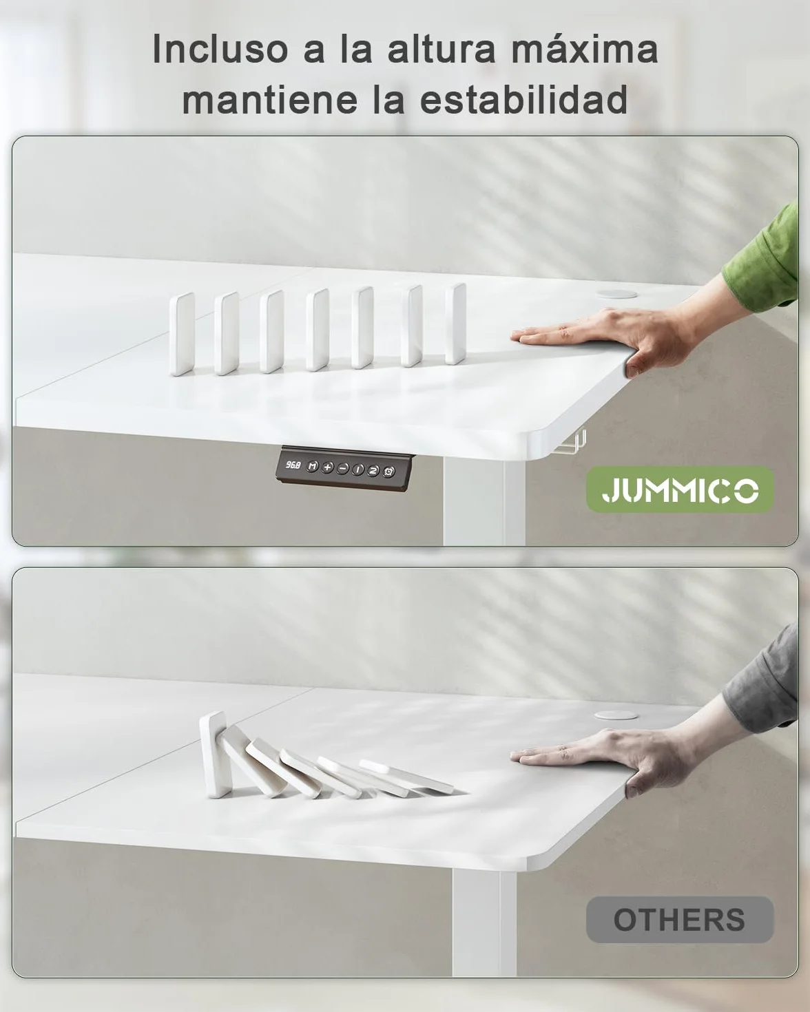 JUMMICO Escritorio Elevable Eléctrico con Cargador USB, Escritorio Regulable en Altura Ergonomica Escritorio de pie Ajustable Smart Panel con Funciones de Memoria, Standing Desk (Blanco, 140 * 60cm)