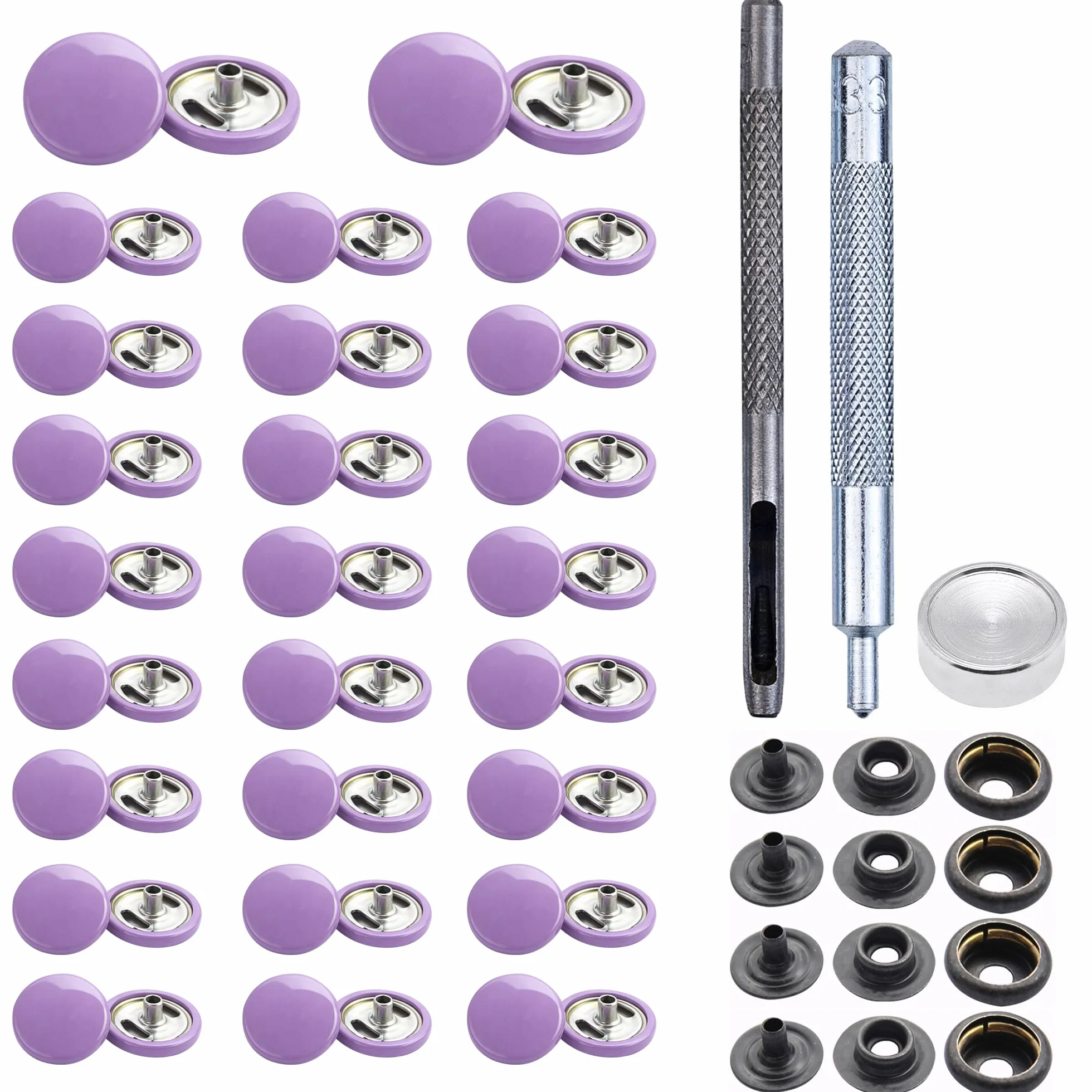 Trimming Shop 15mm Botones a Presión 4 Parte, Durable y Ligero Metal Cierres con Mano Fijación Herramienta para Jeans, Cuero, Tiras Costura Proyectos, Ropa Reparación - Lila Morado, 1000pcs