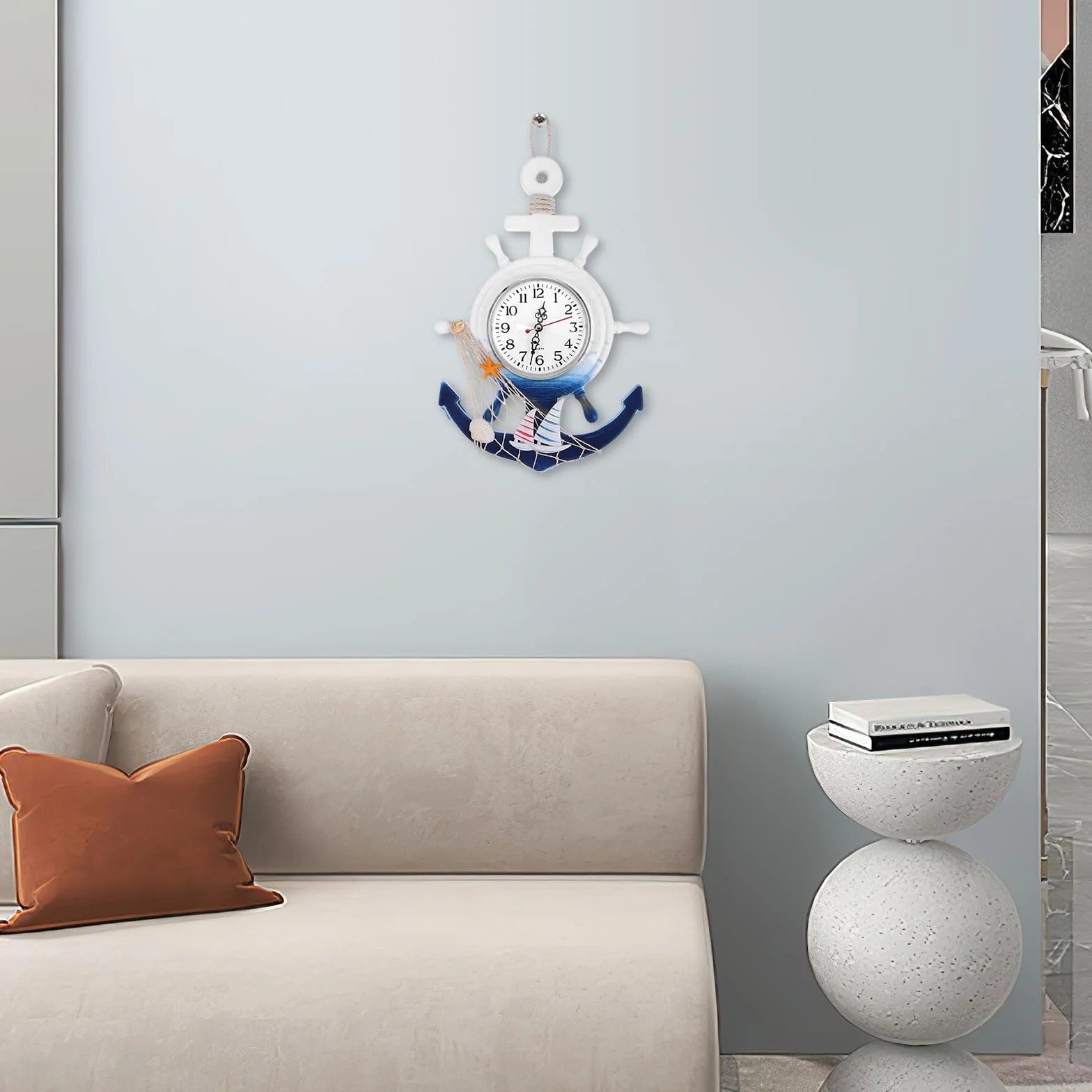 Homoyoyo Reloj Tema Mar Ancla Barco Estilo Mediterráneo Silencioso Decoración Hogar