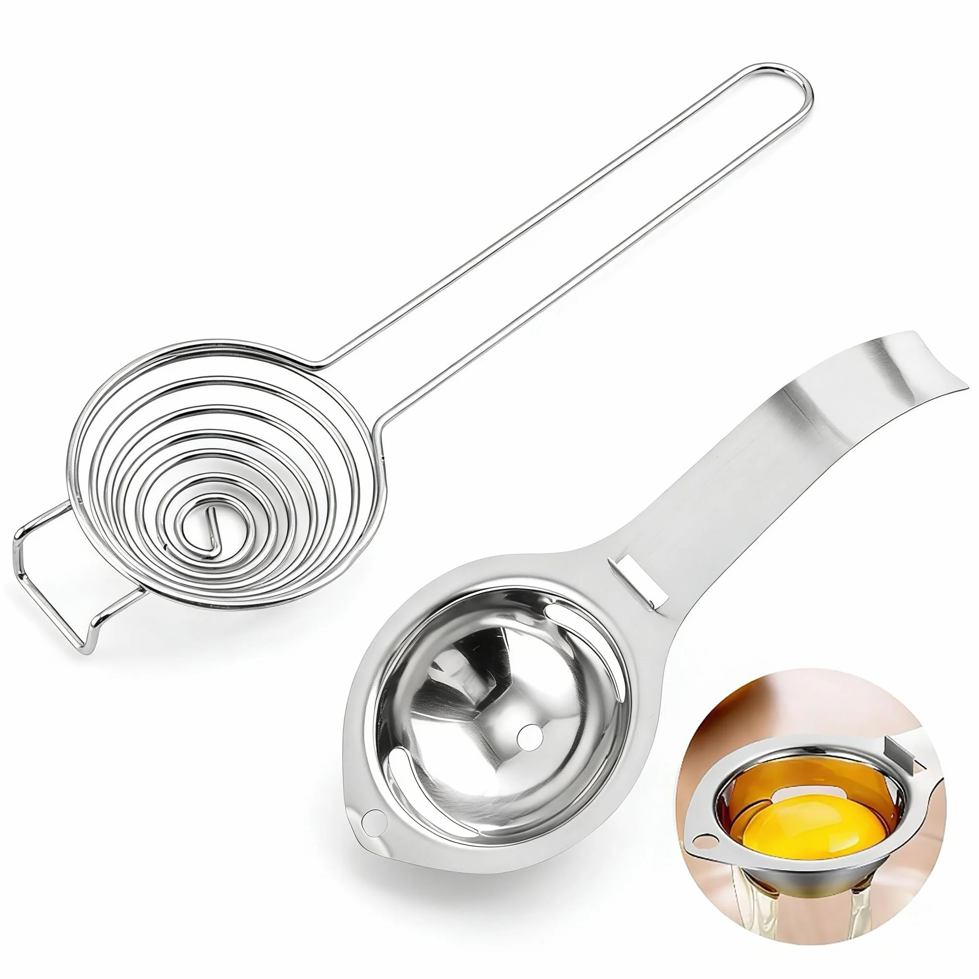 Separador de Huevo 2 Piezas Acero Inoxidable 304 con Mango Largo