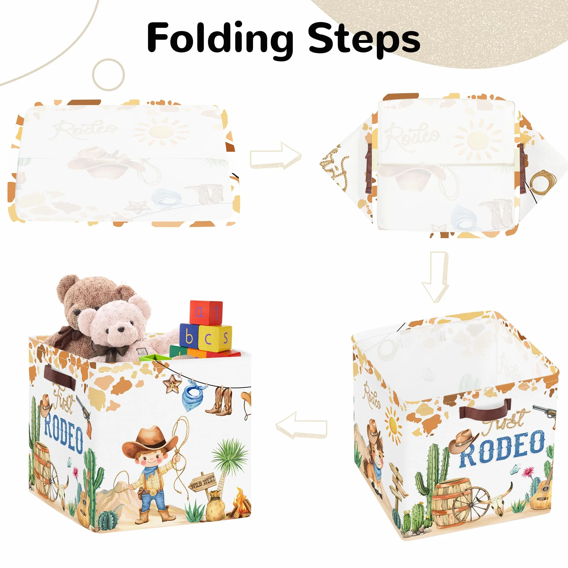 Clastyle Juego de 3 Cubos de Almacenamiento Vaqueros Retro Caja Organizadoras de Almacenaje Juguetes Libro para Infantil Cubo de Almacenaje Armario para Ropa Niño, Caballos, 30x30x30 cm