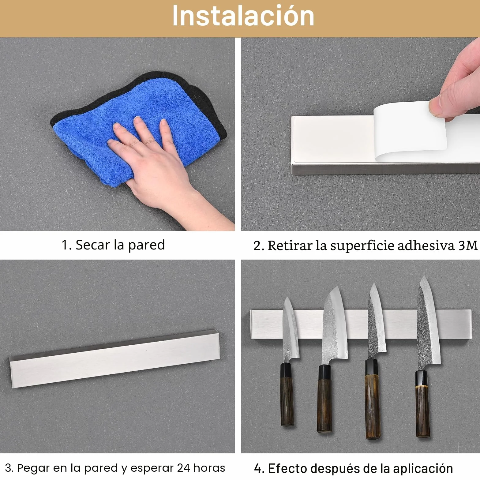 Portacuchillas magnético 30 cm acero inoxidable autoadhesivo