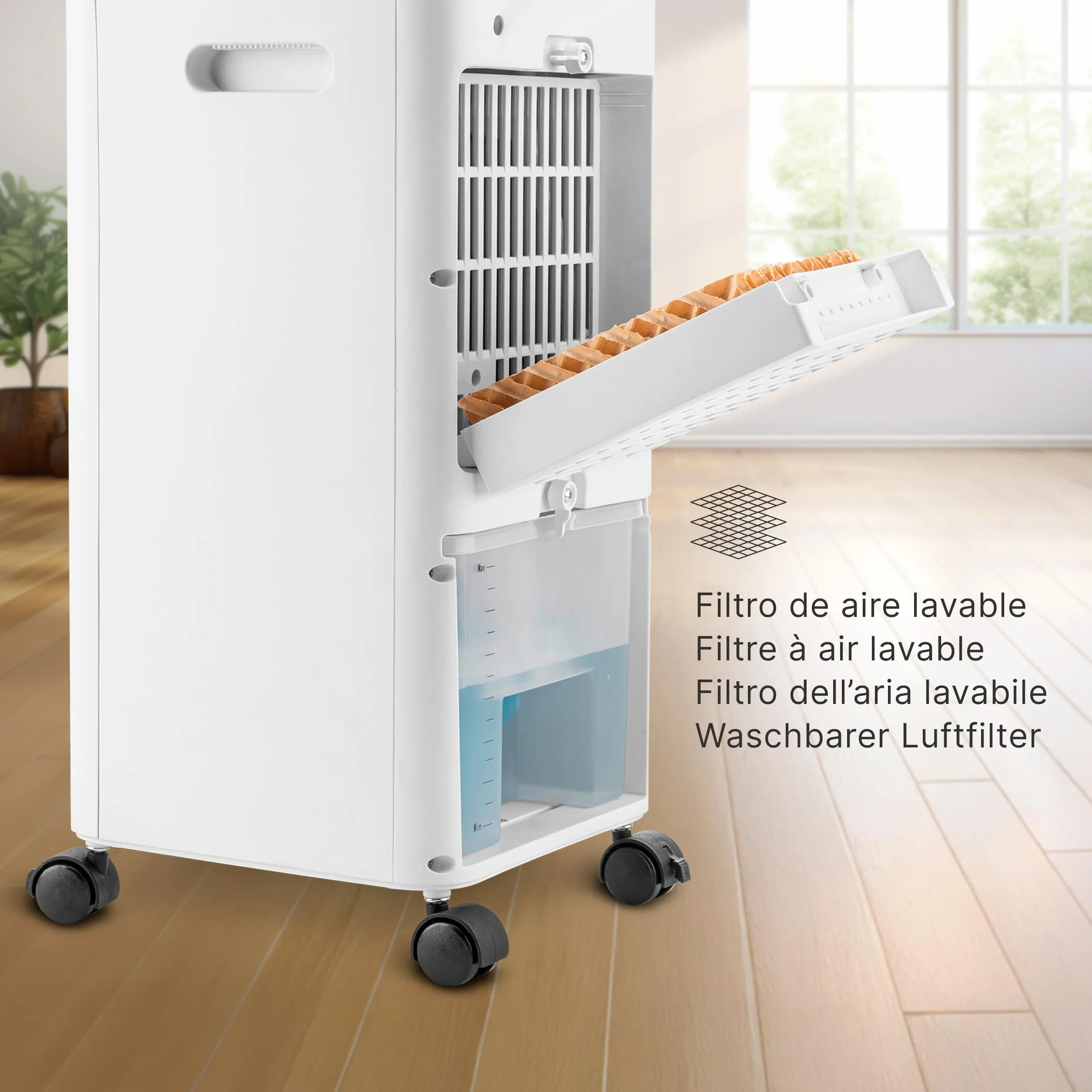 Ufesa Sapporo Climatizador Evaporativo, 100W, Función Fría y Ventilador, 3 Velocidades, 3 Modos, Panel Táctil, Depósito 12L, Temporizador 12h, Filtro Lavable, 2 Bloques de Hielo, Mando a Distancia