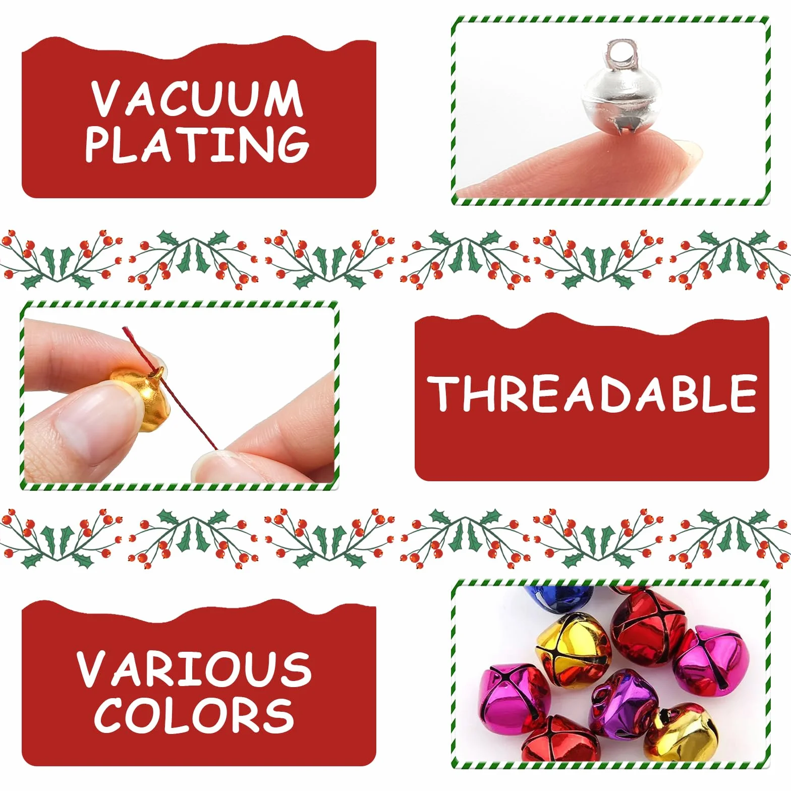Cascabeles Pequeños Navideña DIY 150 Piezas Campanillas con Agujero 13mm Mezcla de Colores