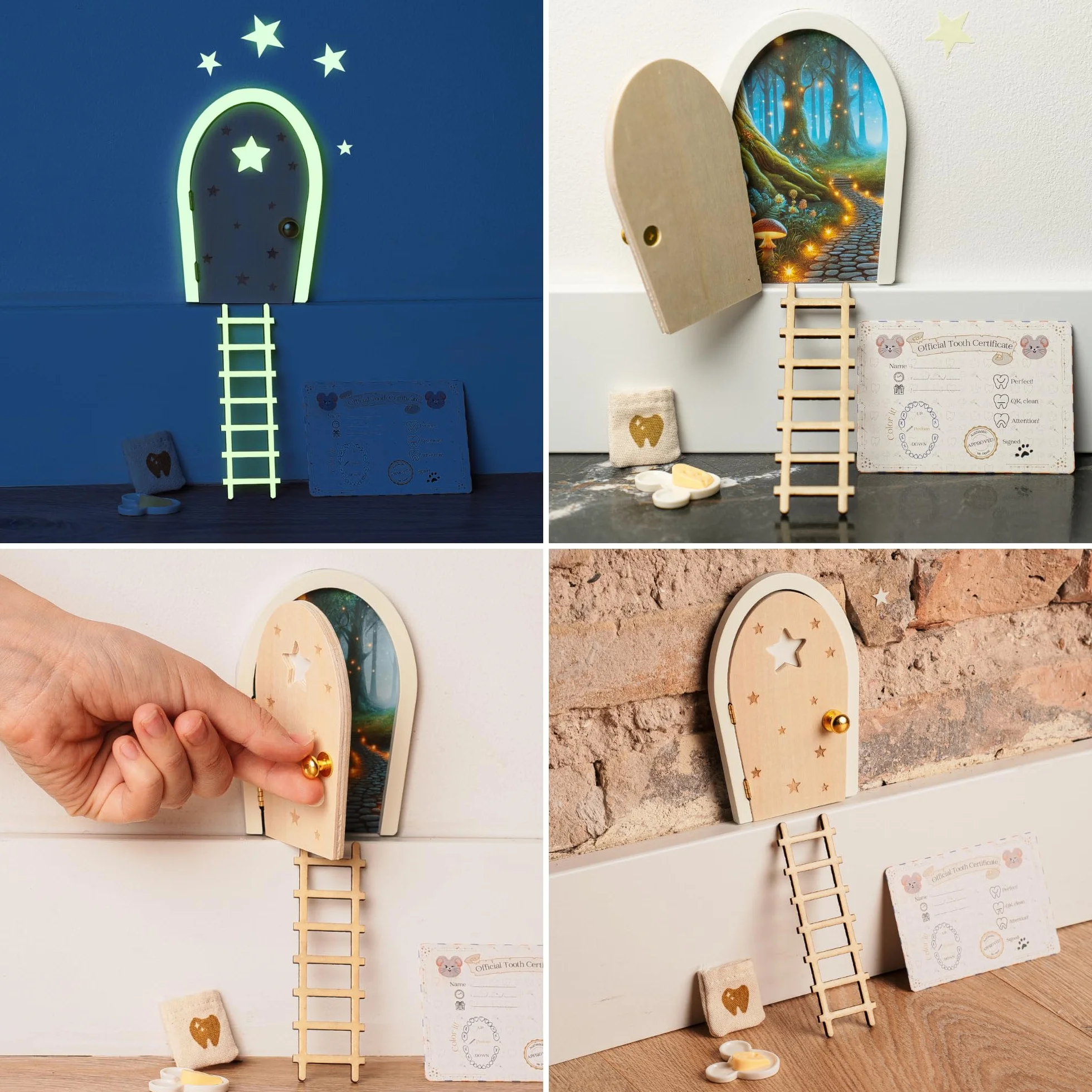 Puerta Ratoncito Perez Magica Abre y BRILLA Cuento GRATIS Certificados Casita Idea Regalo Cajita Dientes Natural